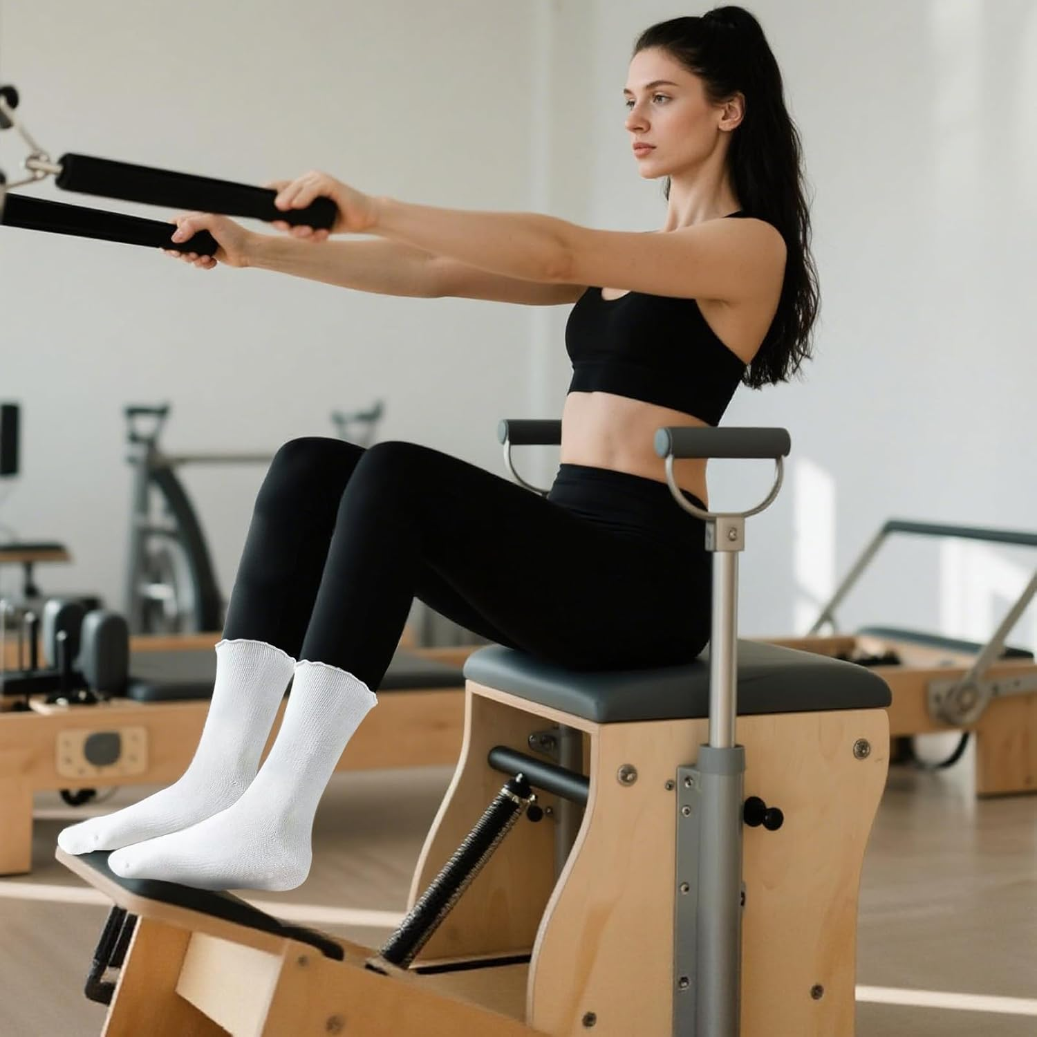 Fiohiros Pilates Yoga Socks with Grips for Women,Elegant Ruffle Frilly Pilates Socks,Non Slip Socks for Sport Ballet Dance