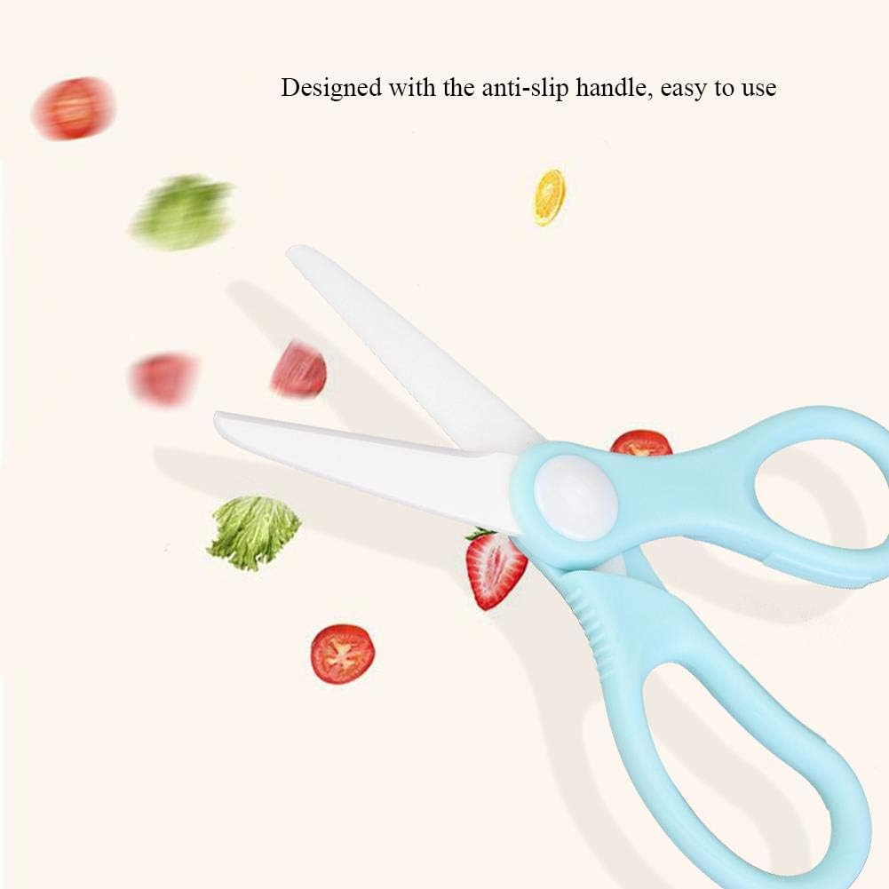 Baby Food Scissors Ceramic with Covers Portable Cutter Anti-Rust Kitchen Shears for Baby Infant Complementary Food(Blue)