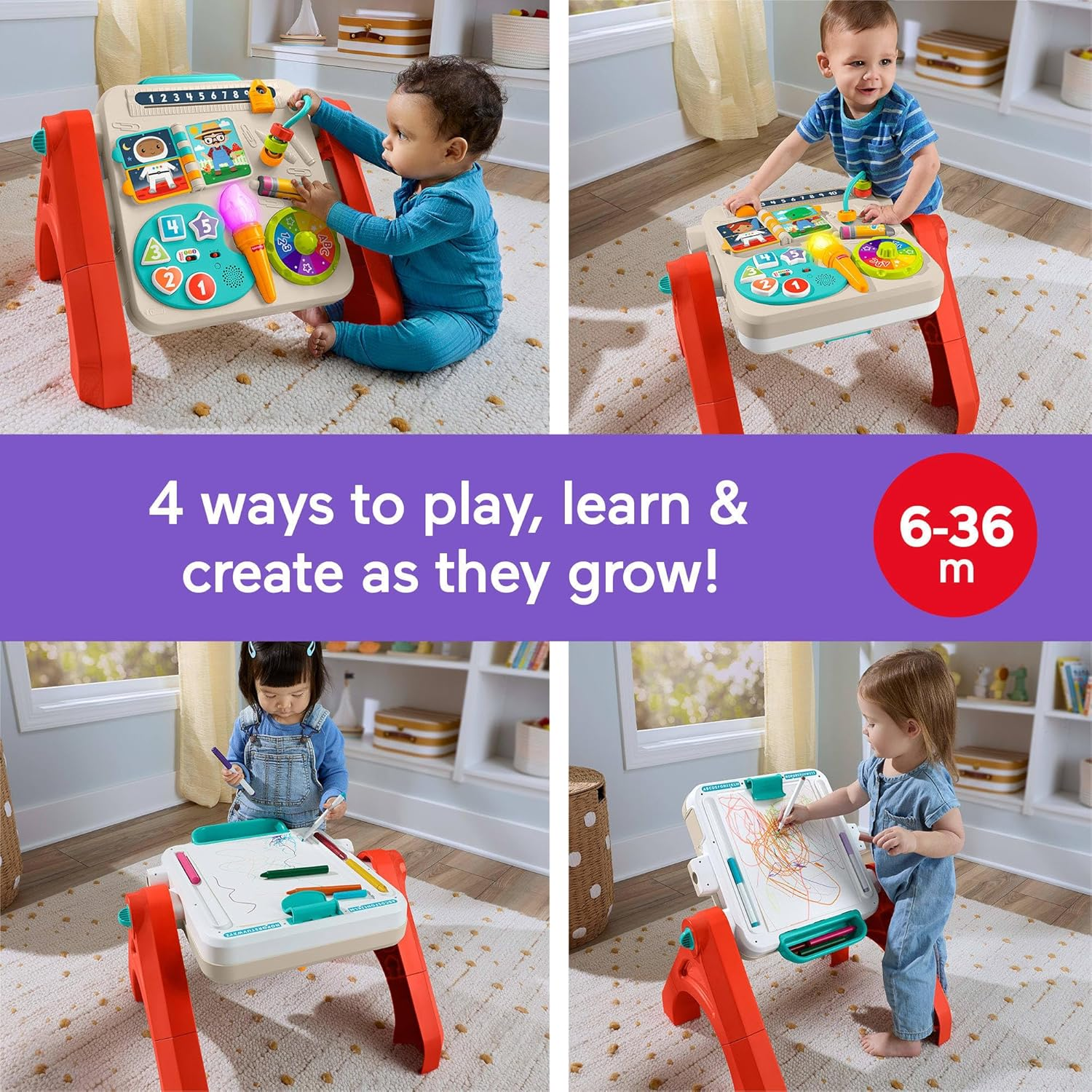 Fisher-Price Baby & Toddler Toy Laugh & Learn 4-In-1 Activity Table & Art Easel with Educational Music & Lights for Kids Ages 6+ Months image number 1