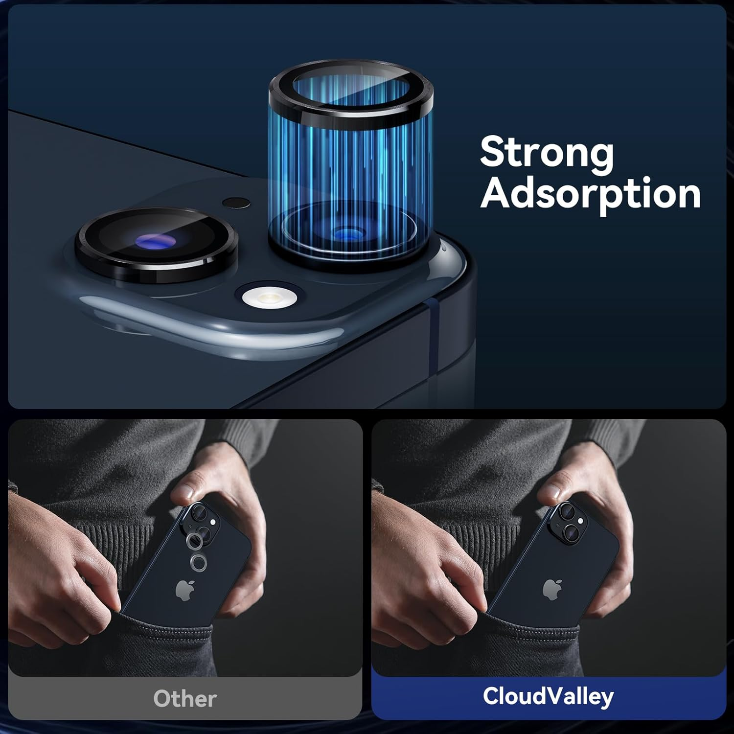 Cloudvalley for Iphone 15 Plus/Iphone 15 Camera Lens Protector, Ultra-Hd Tempered Glass Camera Cover [Case-Friendly] Metal Individual Lens Screen Protective Ring, Black image number 2