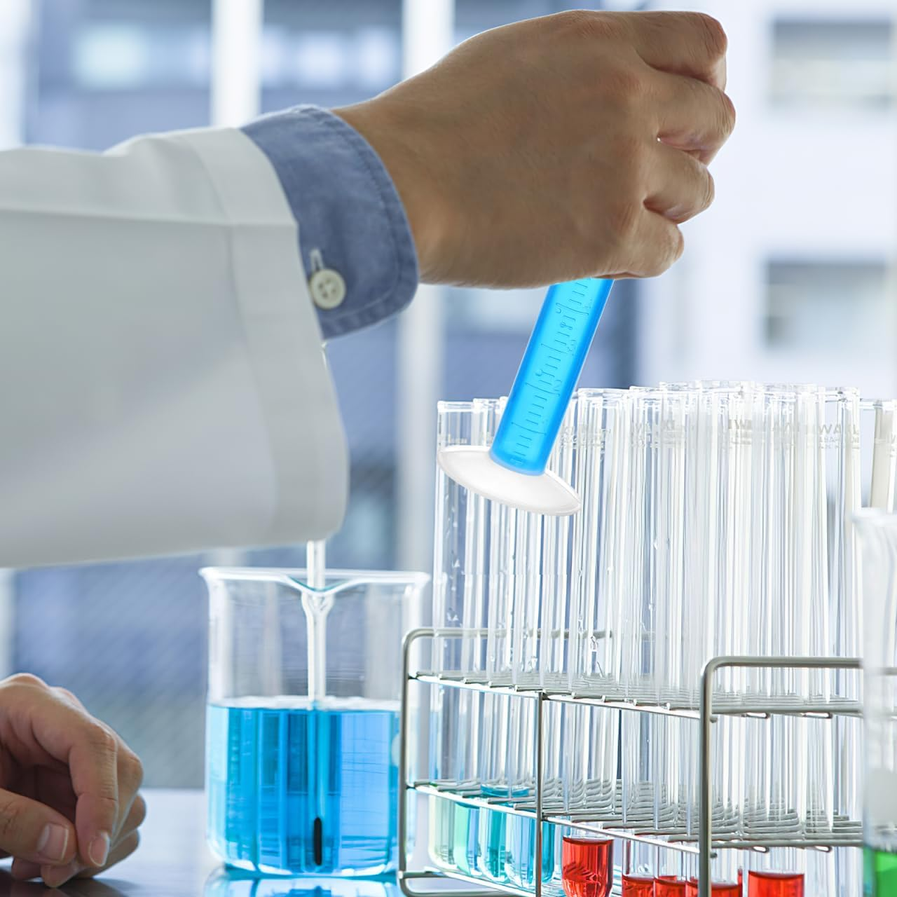 ULTECHNOVO Plastic Measuring Cylinder Beaker Set 5Ml Cylinder 100Ml Beaker 3Ml Pipette with Tube Brush 5Pcs Lab Science Kit for Laboratory Educational Experiments Kids Science image number 3