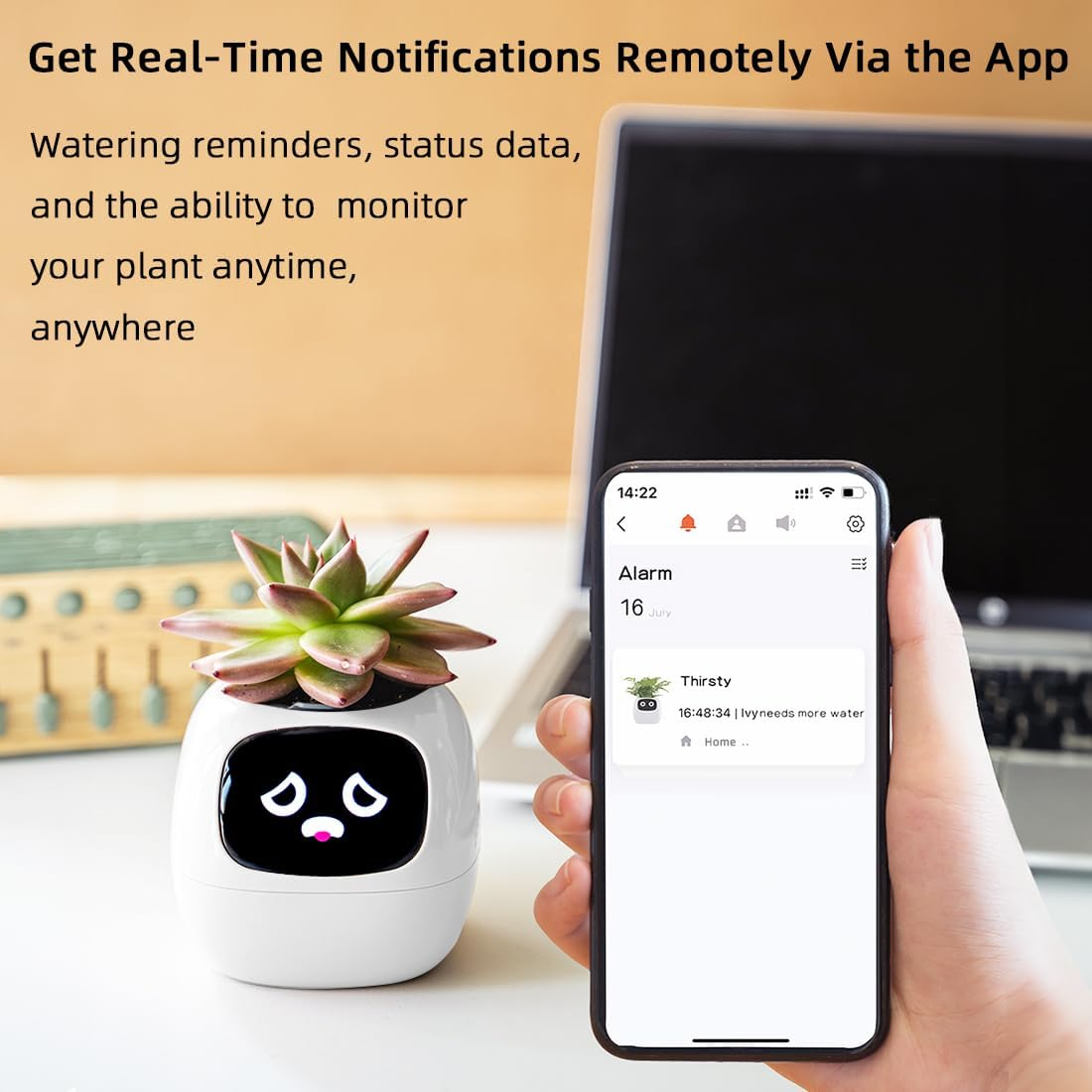 Smart Flowerpots AI Planter, 49 Expressions, 7 Sensors, APP Control Robot for Interactive Plant Care Auto Watering, Time/Temp Display for Indoor Decoration, Gifts，Plant-Free (White) image number 2