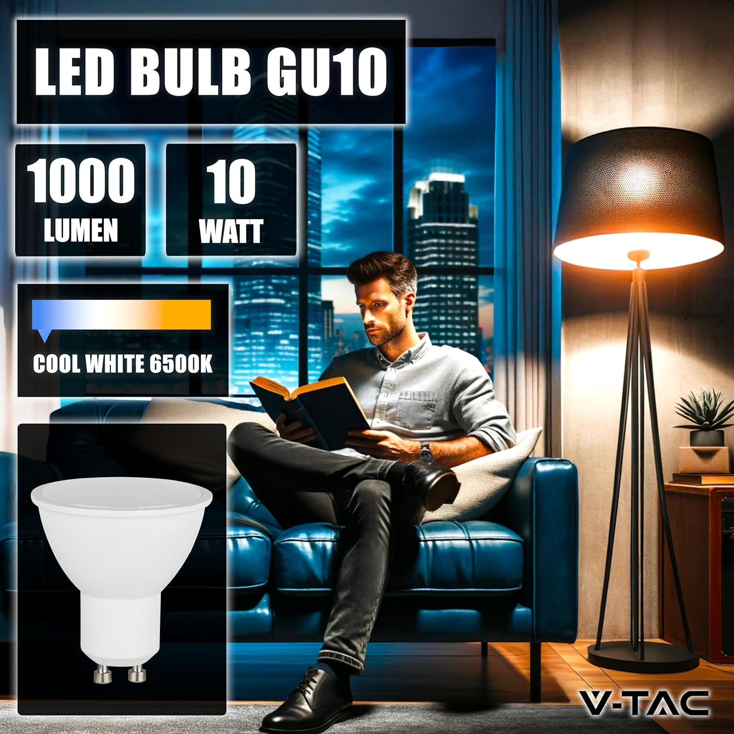 V-TAC 3 X GU10-10W LED Bulbs High Brightness (70W Equivalent) - 1000 Lumens - LED Spot GU10 for Maximum Efficiency and Energy Saving - Cool White 6500K image number 1
