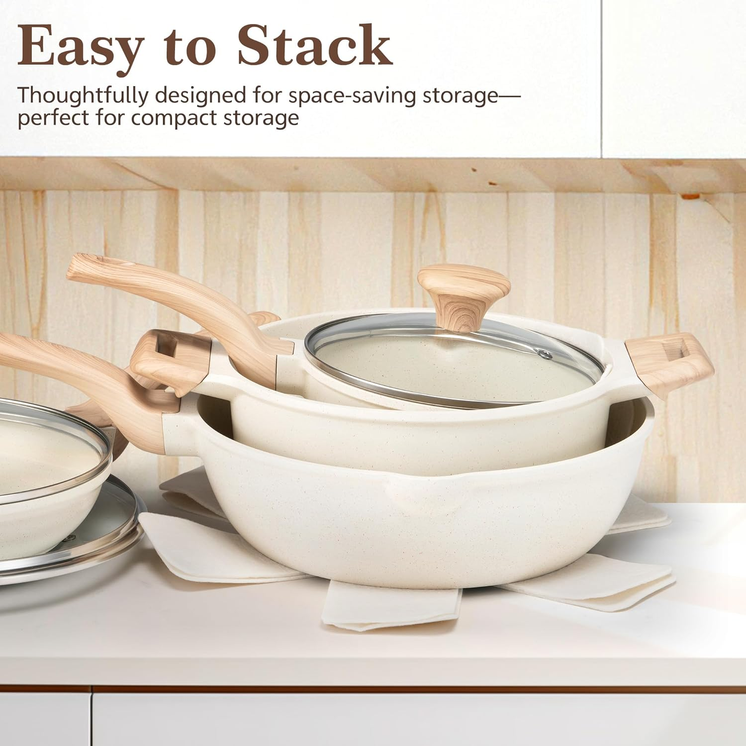 Zuni 13 Pcs Pots and Pans Set, Nonstick Ceramic Cookware Set, Non-Toxic Cooking Utensils Set Includes Frypan, Saucepan, Stockpot, Spatula & Spoon Tools and Pot Protectors, PFOA & PFOS Free, White