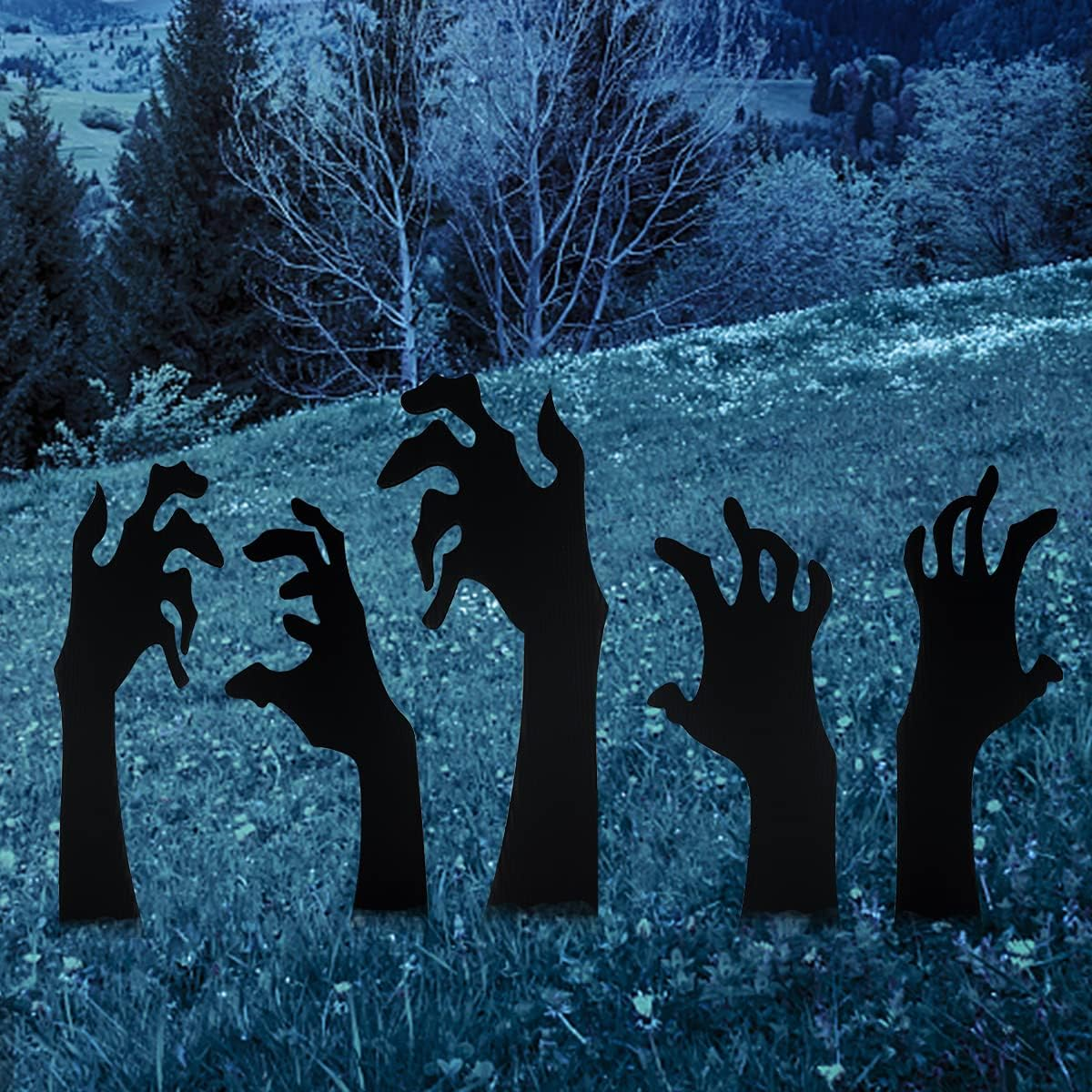 Anditoy 5 Pack Black Hands Yard Signs with Stakes - Scary Silhouette Halloween Decorations for Outdoor Lawn Garden Decor image number 1