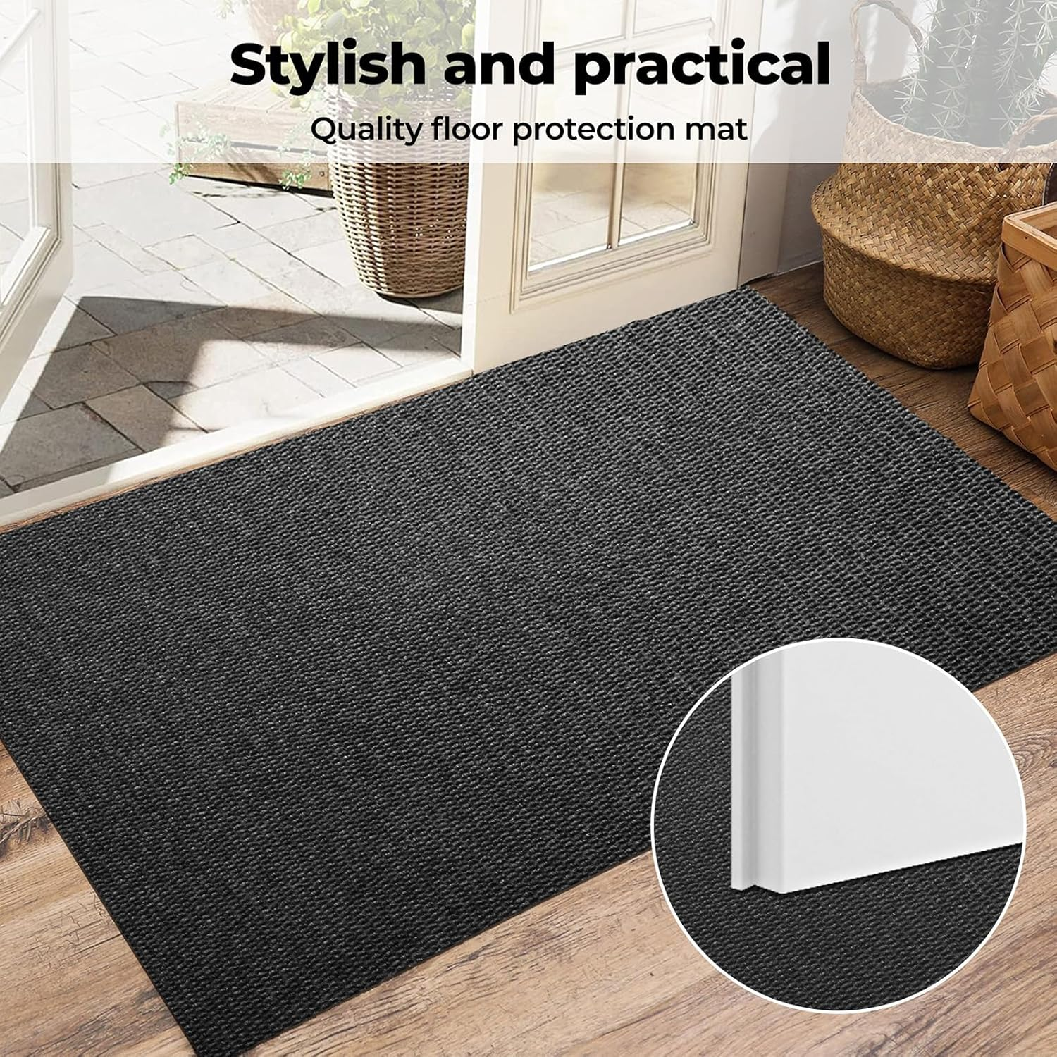 Marlow Front Door Mat, Heavy Duty Non-Slip for Entrance, Entryway Mats for Shoe Scraper, Dirt Resist Welcome Door Mats, Hallway Runner Rug, for Indoor&Outdoor Home High Traffic Area, 90Cmx305Cm, Grey image number 4