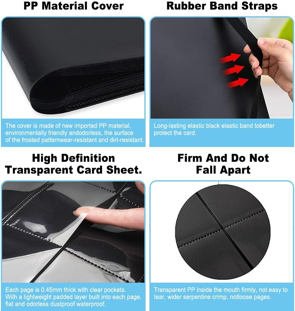 Vivva 9 Pocket Card Binder, Premium Trading Card Binder, 360/540 Double Sided Pocket PU Collection Binder, Collector Album, Card Folder for MTG, TCG, Sports Cards (360 Pockets(White)) - 360 Pockets(Black) image number 5