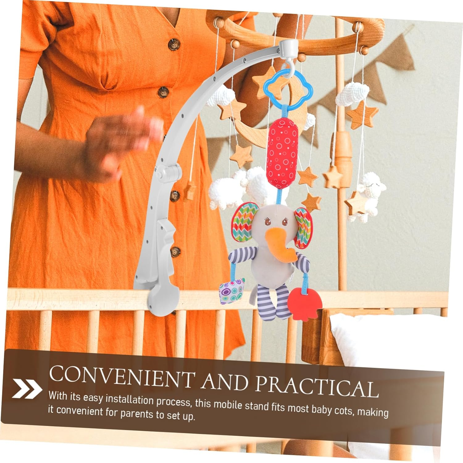 BESPORTBLE Crib Mobile Stand and Bed Bell Holder Arm for Baby Nursery, Wood-Grain Rotating Mobile Arm Compatible with Baby Cot, DIY Cloud-Shaped Crib Decoration Accessory for Infant Bed image number 3