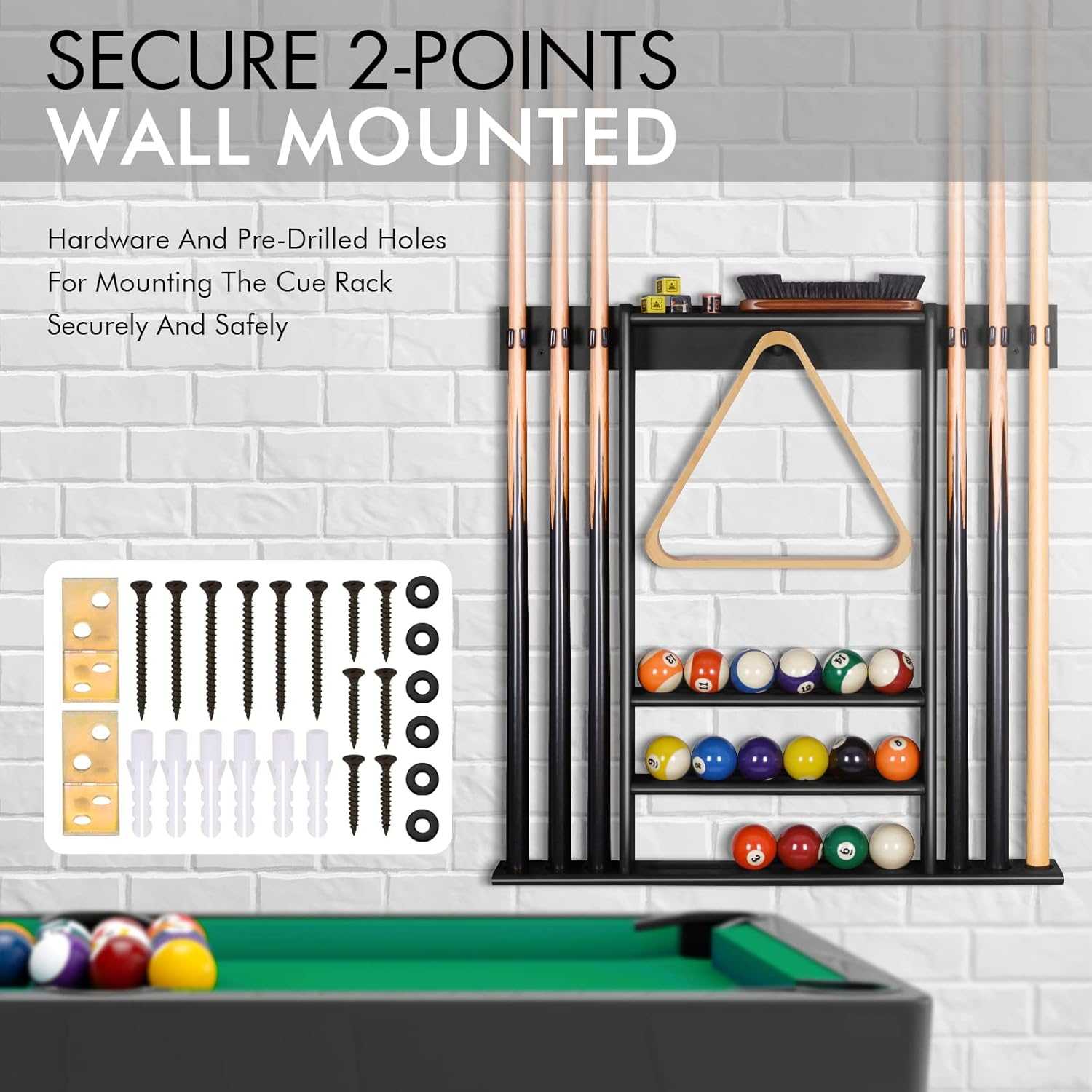 Ikkle Pool Cue Rack Holder Wall Mount, Billiard Stick Holder Wall Mounted, Pool Table Accessories for Billiard Room, Club, Man Gave (Cue Rack Only) image number 6