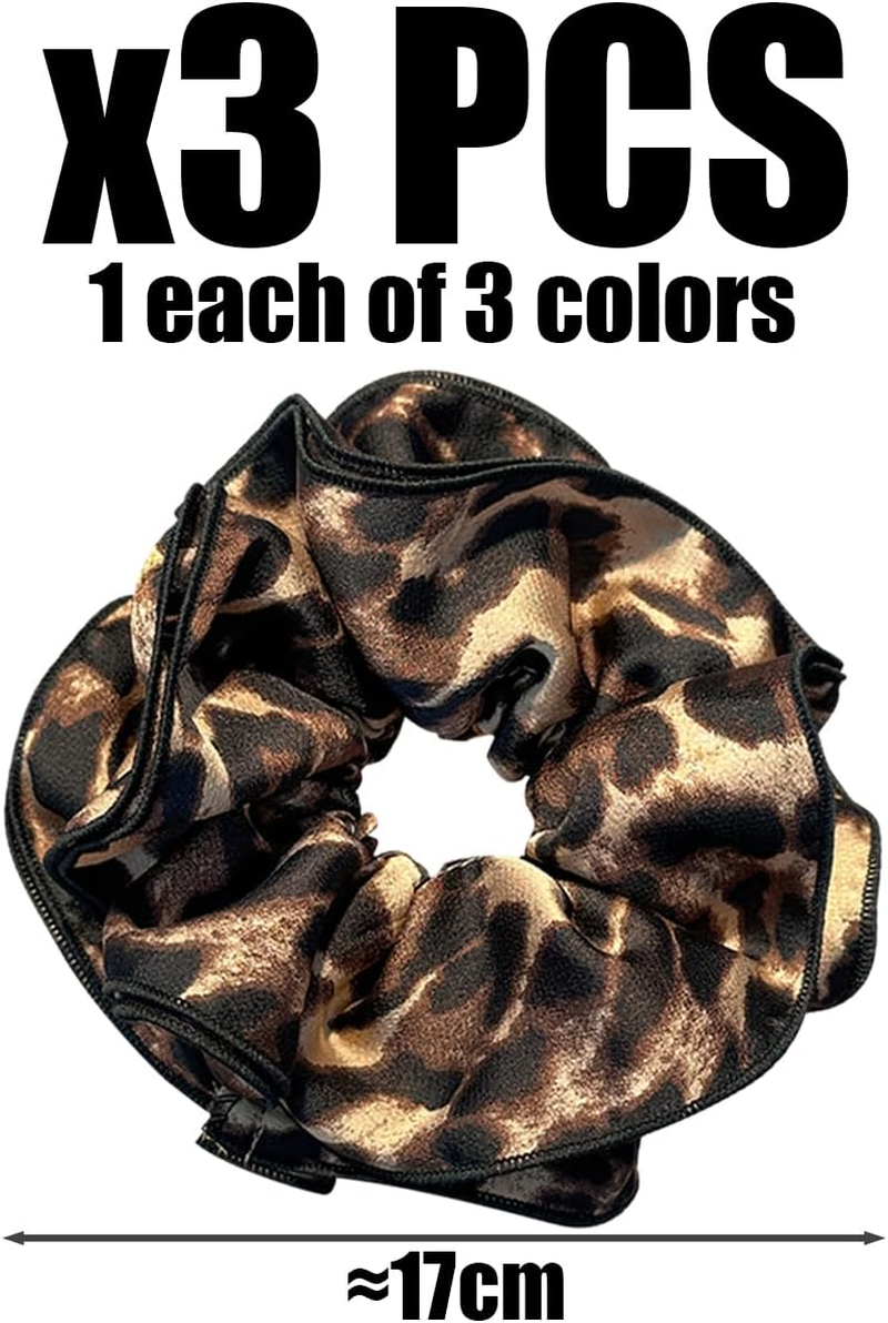 3 Pieces Leopard Print Large Intestinal Hair Ring, Retro and Fashionable, High Ponytail Stretch Elastic Band, Elees Temperament, Women'S Hair Accessories, Fixed Ponytail Decoration. image number 2