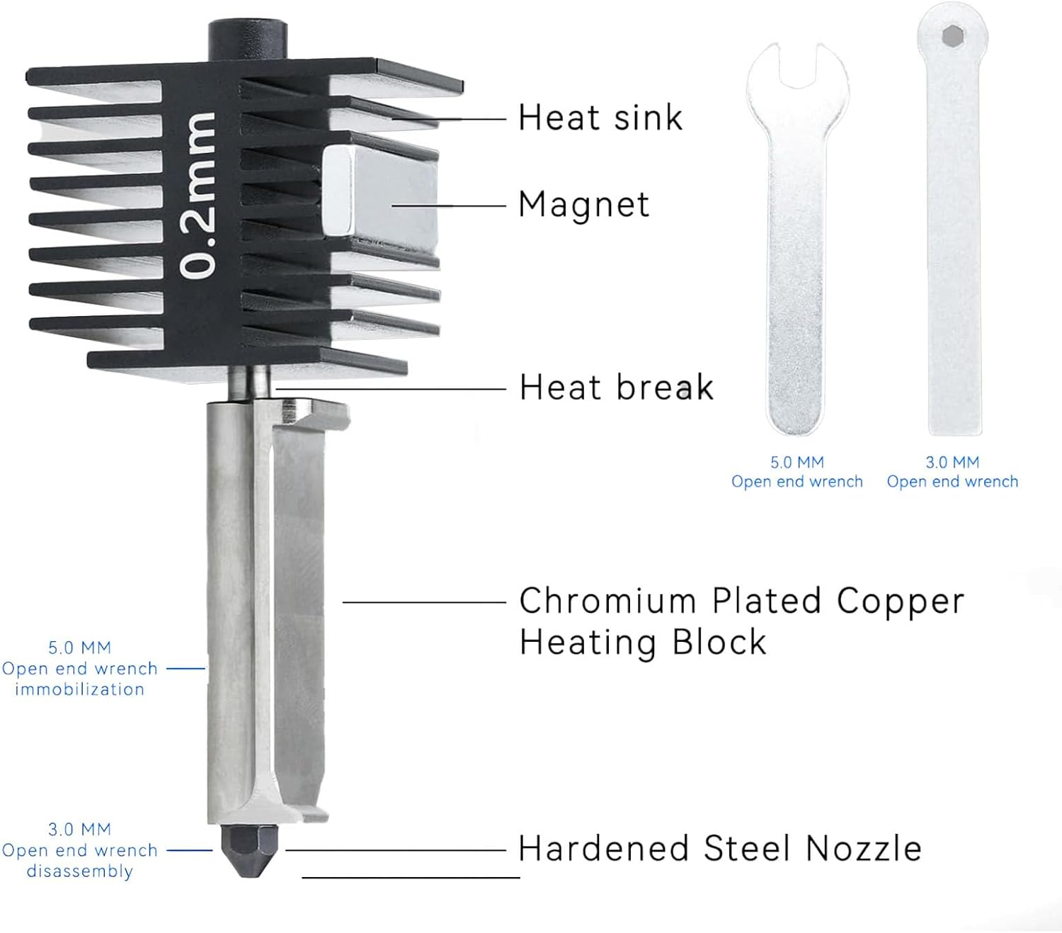 Hardened Steel Nozzle, 3D Printer Hotend Kit Easy to Replace Abrasion Resistant High Thermal Conductivity for Extruder Replacement (0.2Mm) image number 2