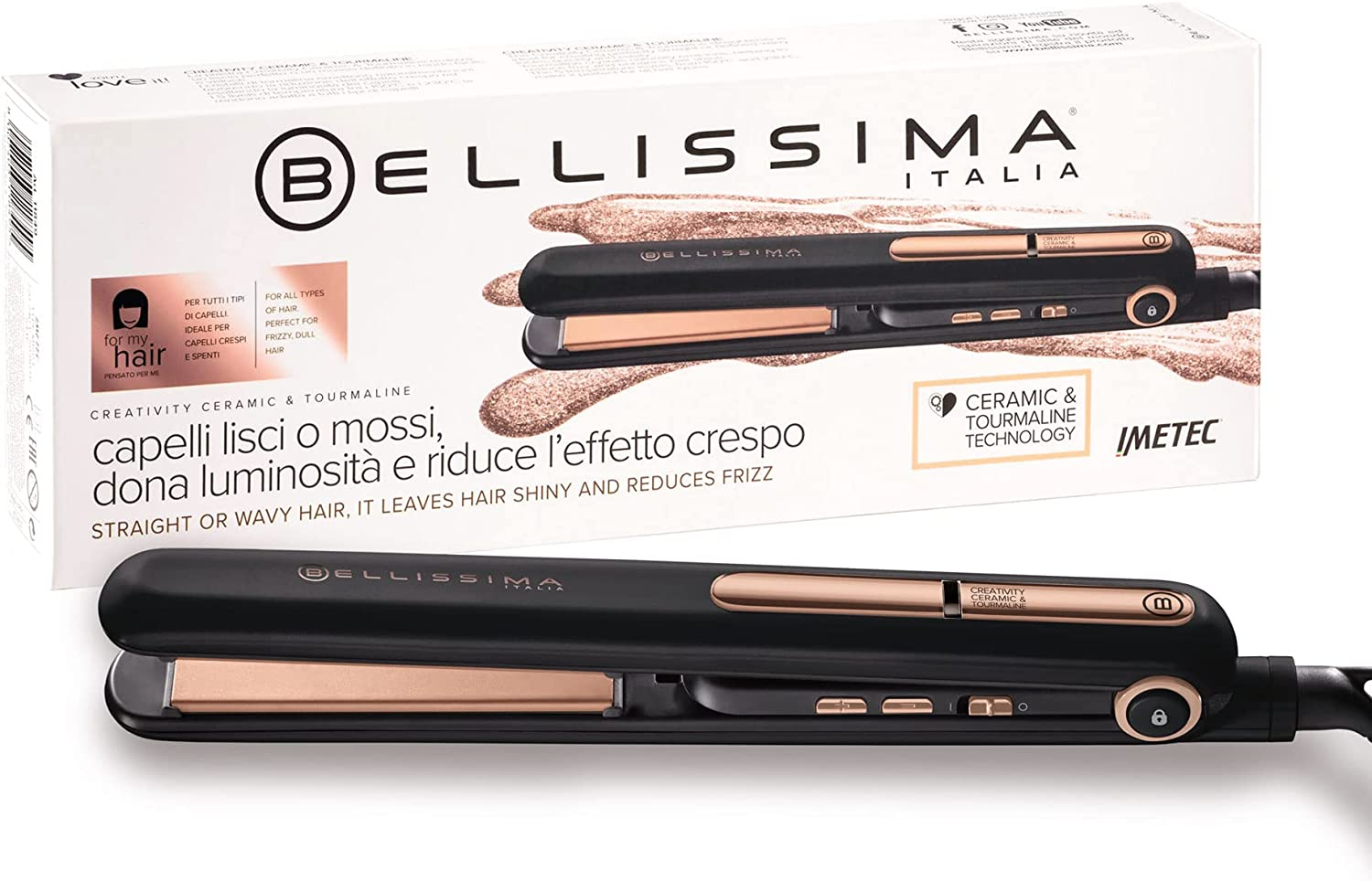 Bellissima Creativity Ceramic & Tourmaline Hair Straightener Straight or Wavy Styling Ceramic & Tourmaline Coating Temperature Setting from 150&deg;C to 230&deg;C Fast Heating image number 1