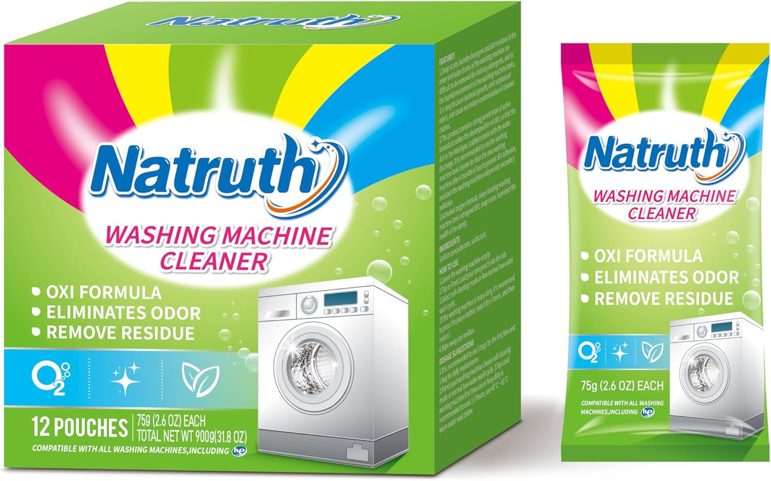 NATRUTH 12PCS Washing Machine Cleaner,Washer Machine Cleaner with Oxi for Front and Top Loader Washer Machines, Deep Cleaning Odor Eliminator