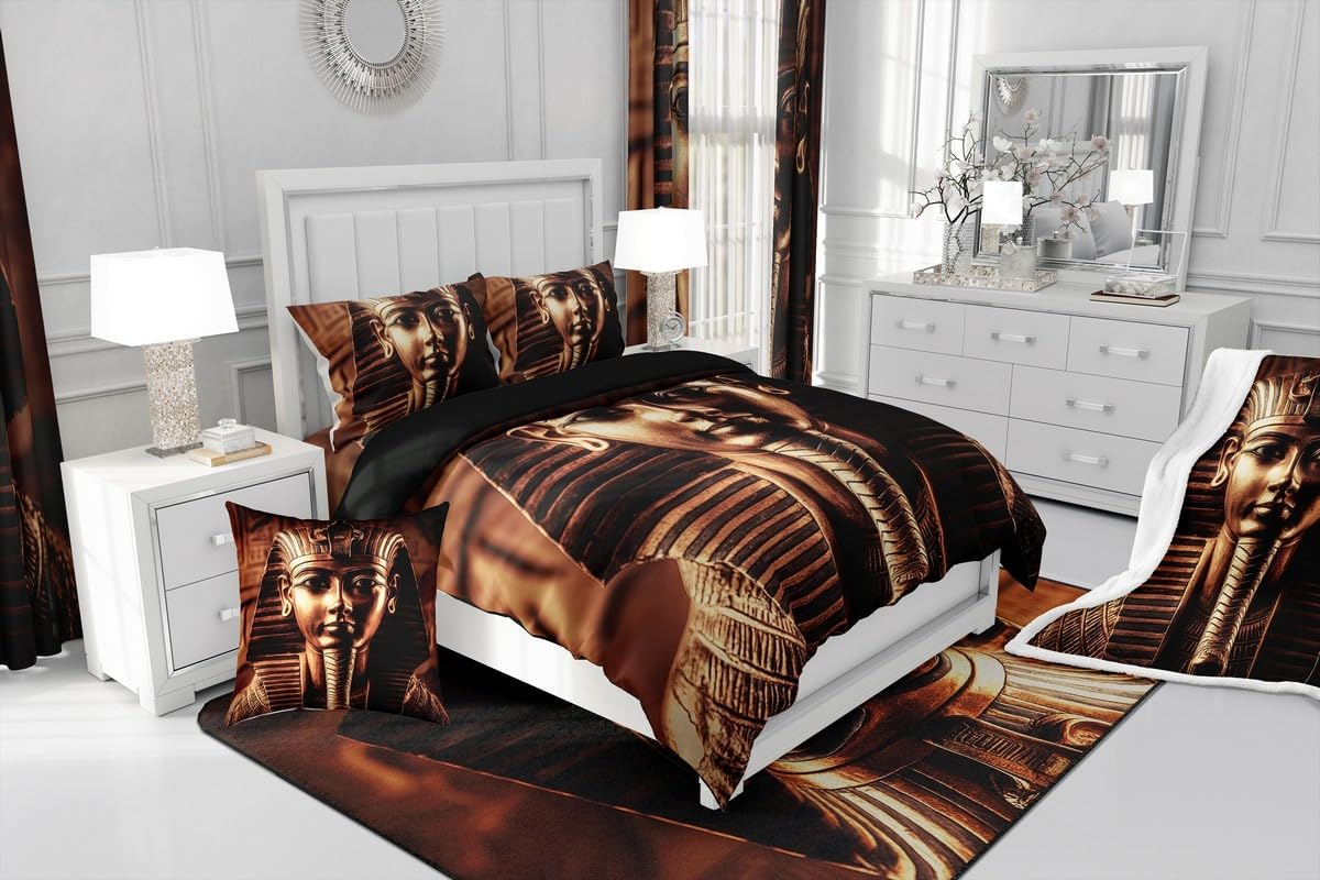 Erosebridal Pharaoh Bedding Sets, King Size 3D Ancient Egypt Tribe Decor Comforter Cover Set for Adult Women Boys Bedroom Home Decor, Egyptian Pyramids Exotic Style Duvet Cover, No Filling Inside image number 3