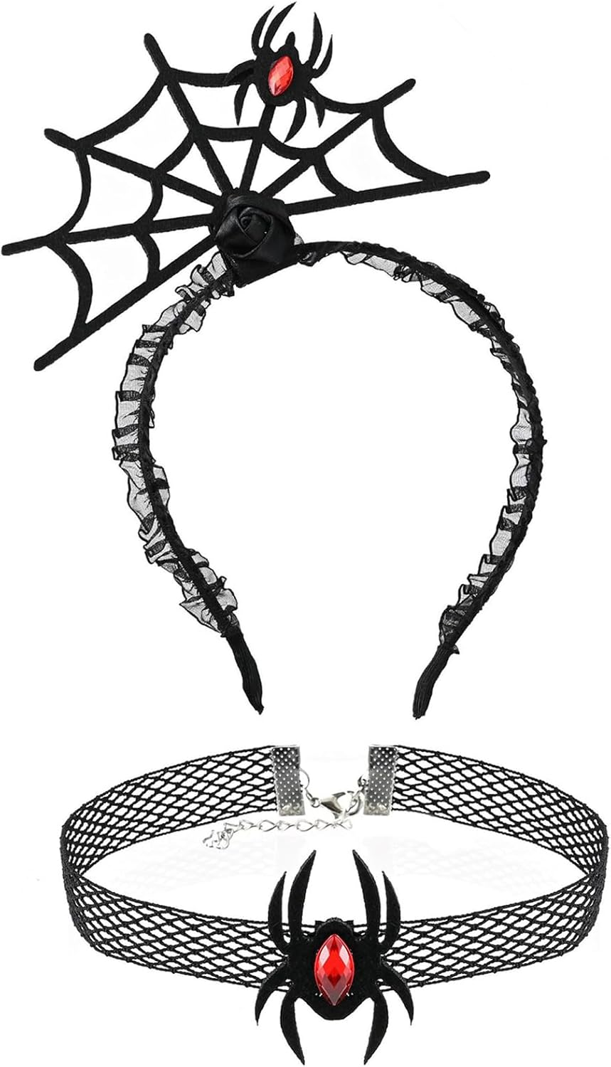 Charmburst 2 Pieces Halloween Spider Headband and Collar Black Red Spider Costume Headpiece Set Hair Accessories Fancy Dress Cosplay Party Decoration image number 2