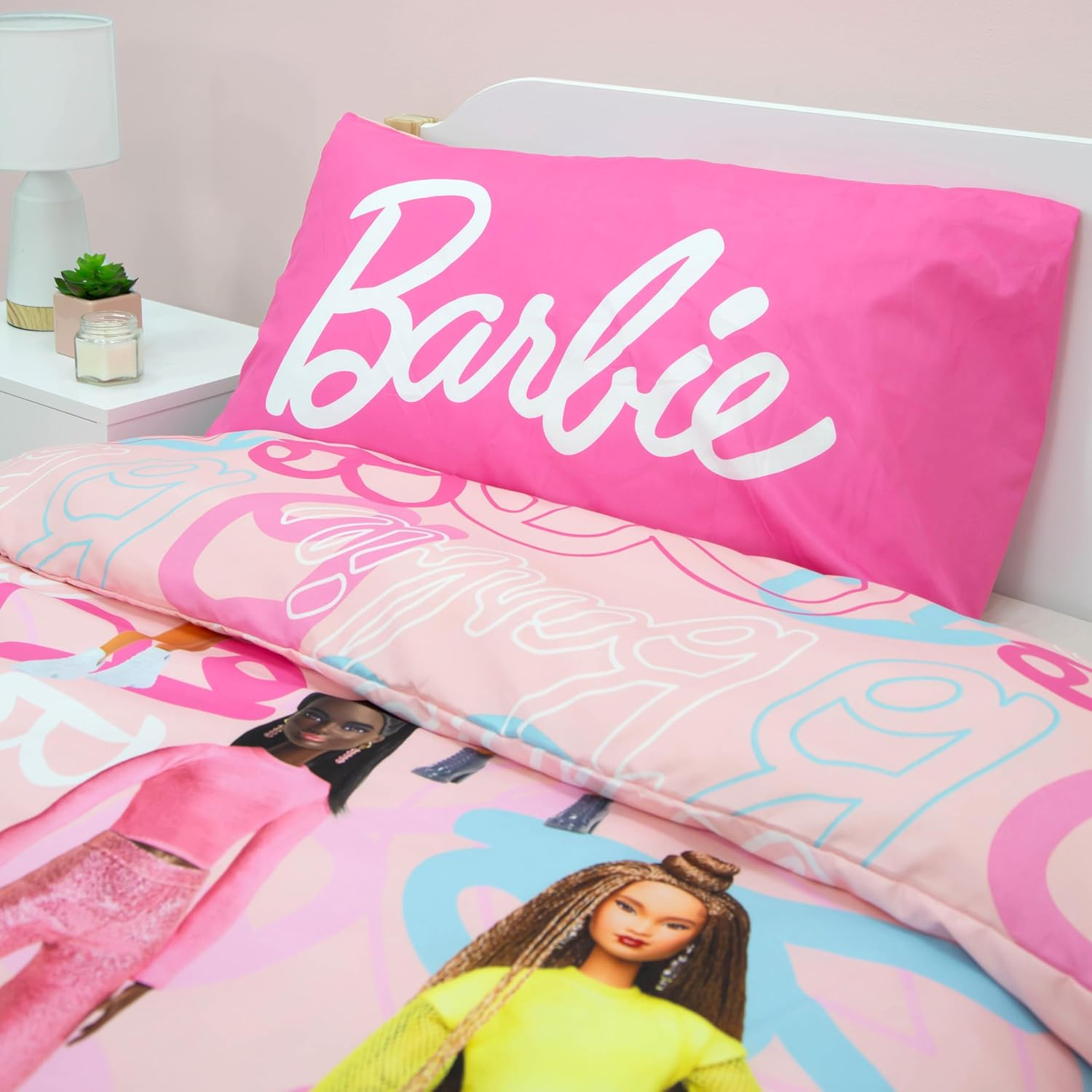 Character World Barbie Children'S Reversible Duvet Cover Set, No Box Design, 2 Sides, with Matching Pillowcase, Polyester, Pink image number 5