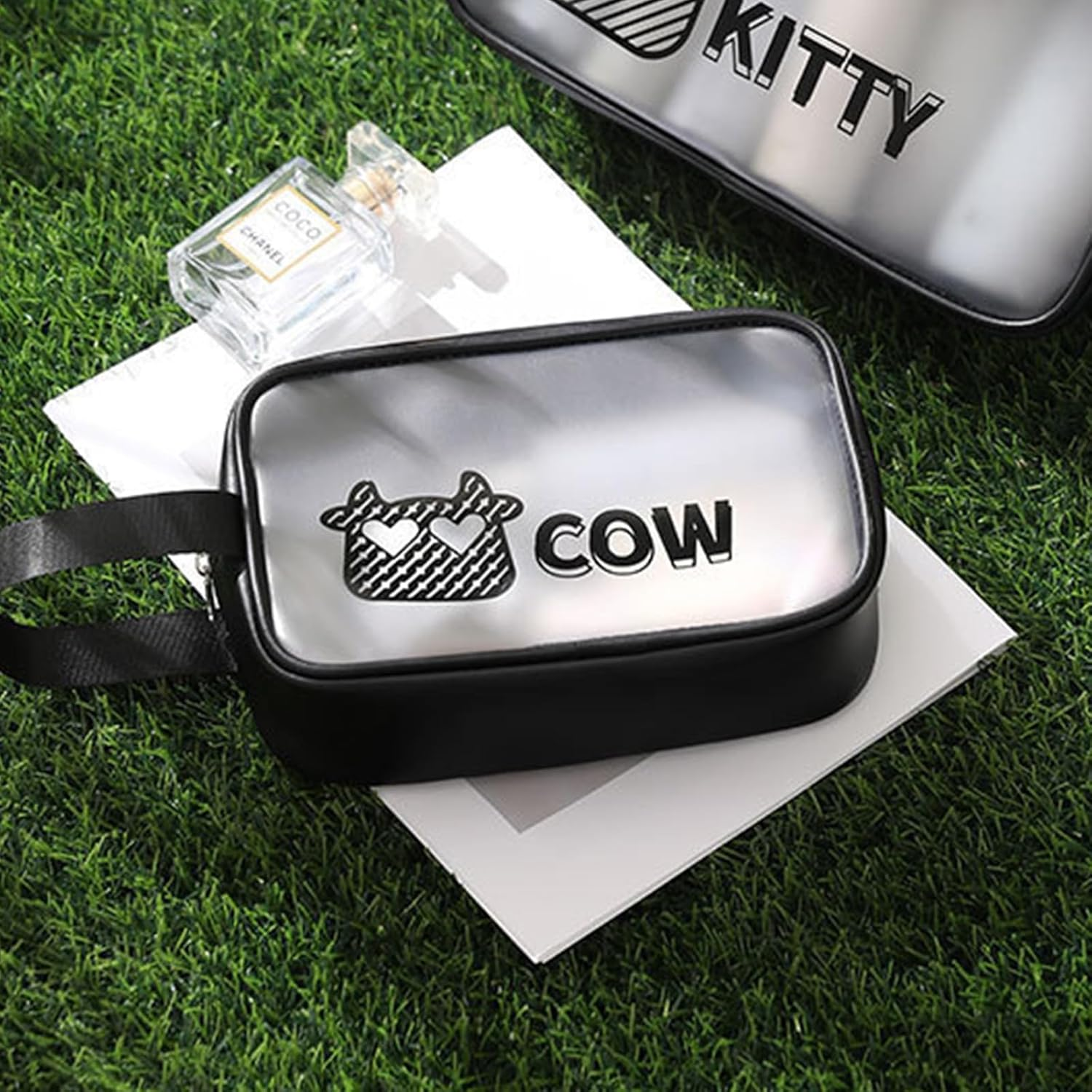 BSITSSS 2 PCS Clear Makeup Bags, Cute Cosmetic Bag with Zippers, Portable Waterproof Clear Toiletry Bags Small Make up Bag for Handbag Women Travelling and Holiday, Black&Coffee, Clear Makeup Bag image number 1