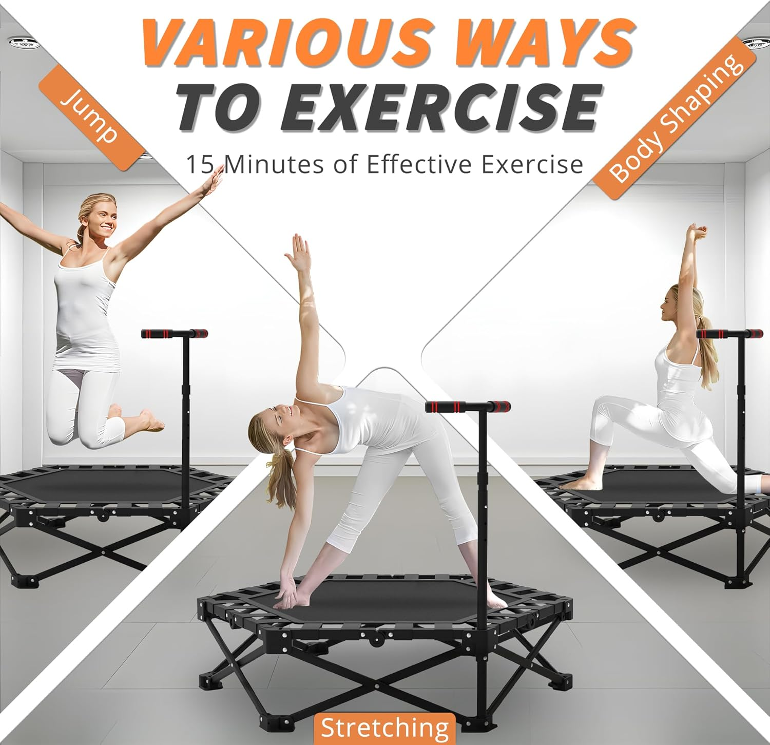 Foldable Mini Trampoline 42" Rebounder Max Load 205KG, Fitness Trampolines with T-Shaped Adjustable Foam Handle, Suitable for Adult and Kids Indoor/Outdoor Workout image number 2