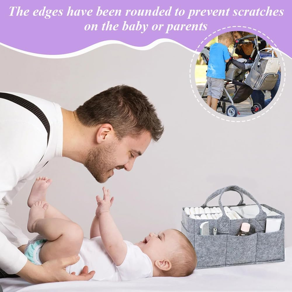 Organizer with Handle & Large Portable Basket,Portable Tote Bag/Diaper Caddy Organizer,Nursery Storage Bin Charcoal Gray Essentials Must Haves Item image number 1