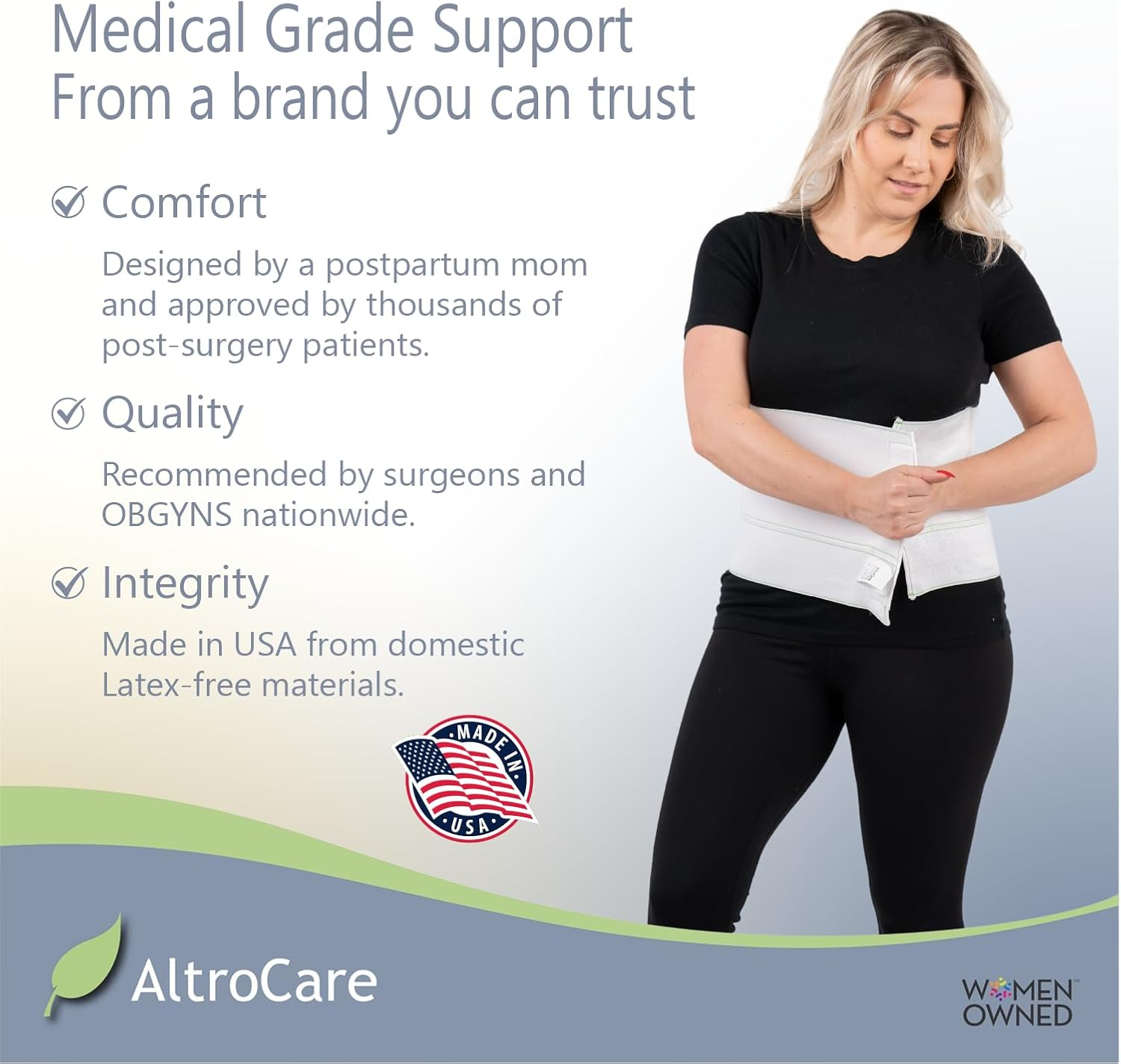 Postpartum & Post Surgery Abdominal Binder. 3-Panel Belly Band for Recovery after Childbirth, Hysterectomy, Tummy Tuck, Hernia, Diastasis Recti. Size 2XL (60" to 75"). Made in USA. image number 2