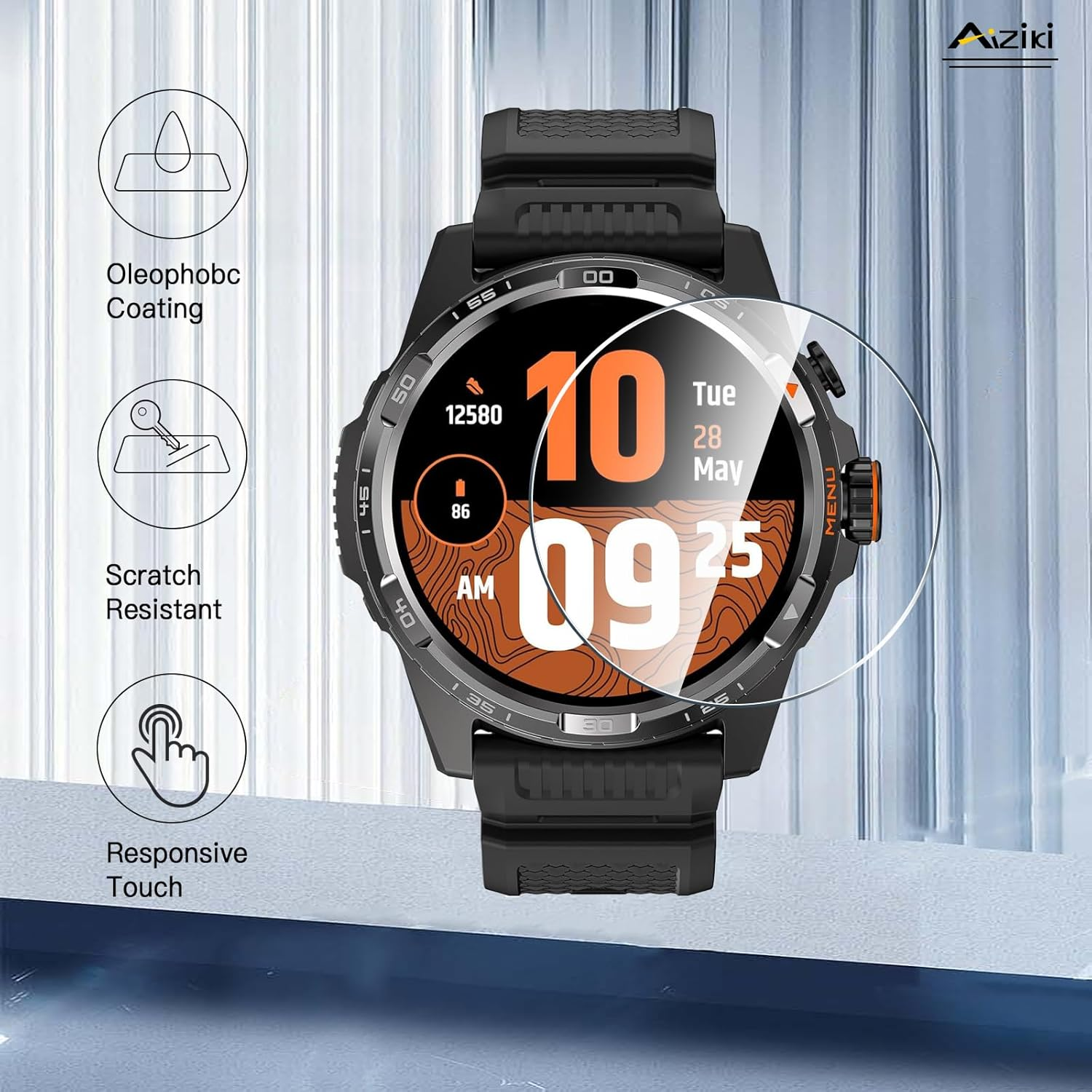 Aiziki Glass Screen Protector for Ticwatch Atlas/Ticwatch Pro 5 Enduro/Ticwatch Pro 5/ Ticwatch Pro 3/ Ticwatch Pro 3 Ultra, Anti-Scratch, Bubble Free, [4 Pack] Screen Protectors Ticwatch Atlas image number 1