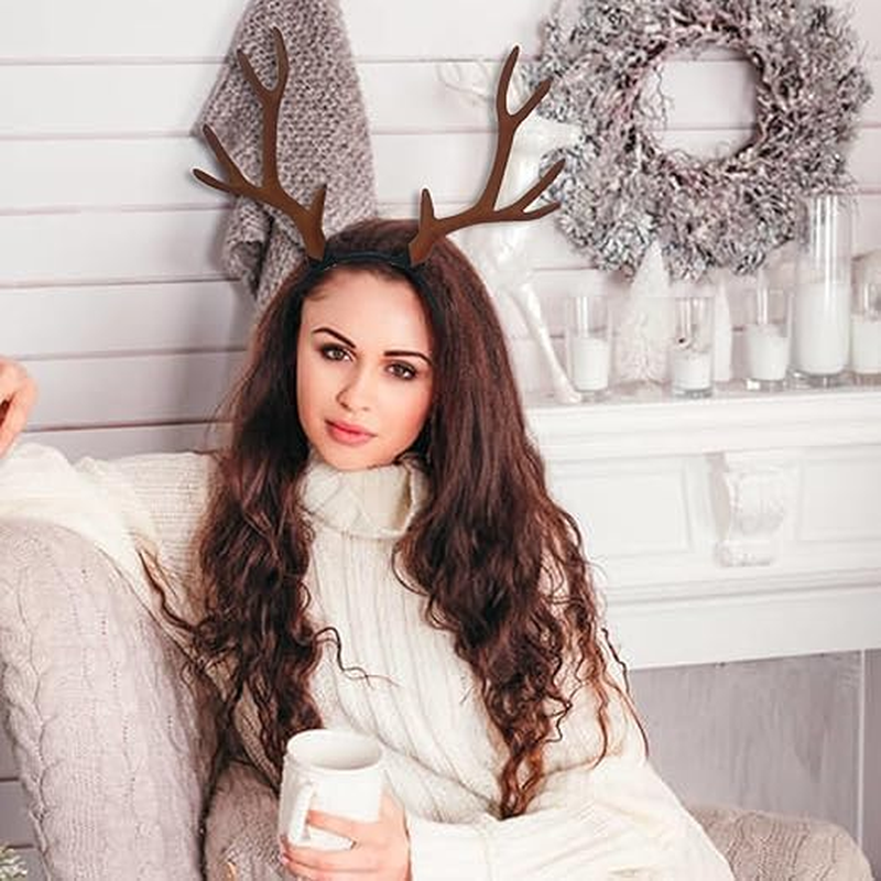 Reindeer Antlers Headband Red Elk Deer Horn Headband Reindeer Cosplay Horns Headpiece Christmas Reindeer Headbands image number 6