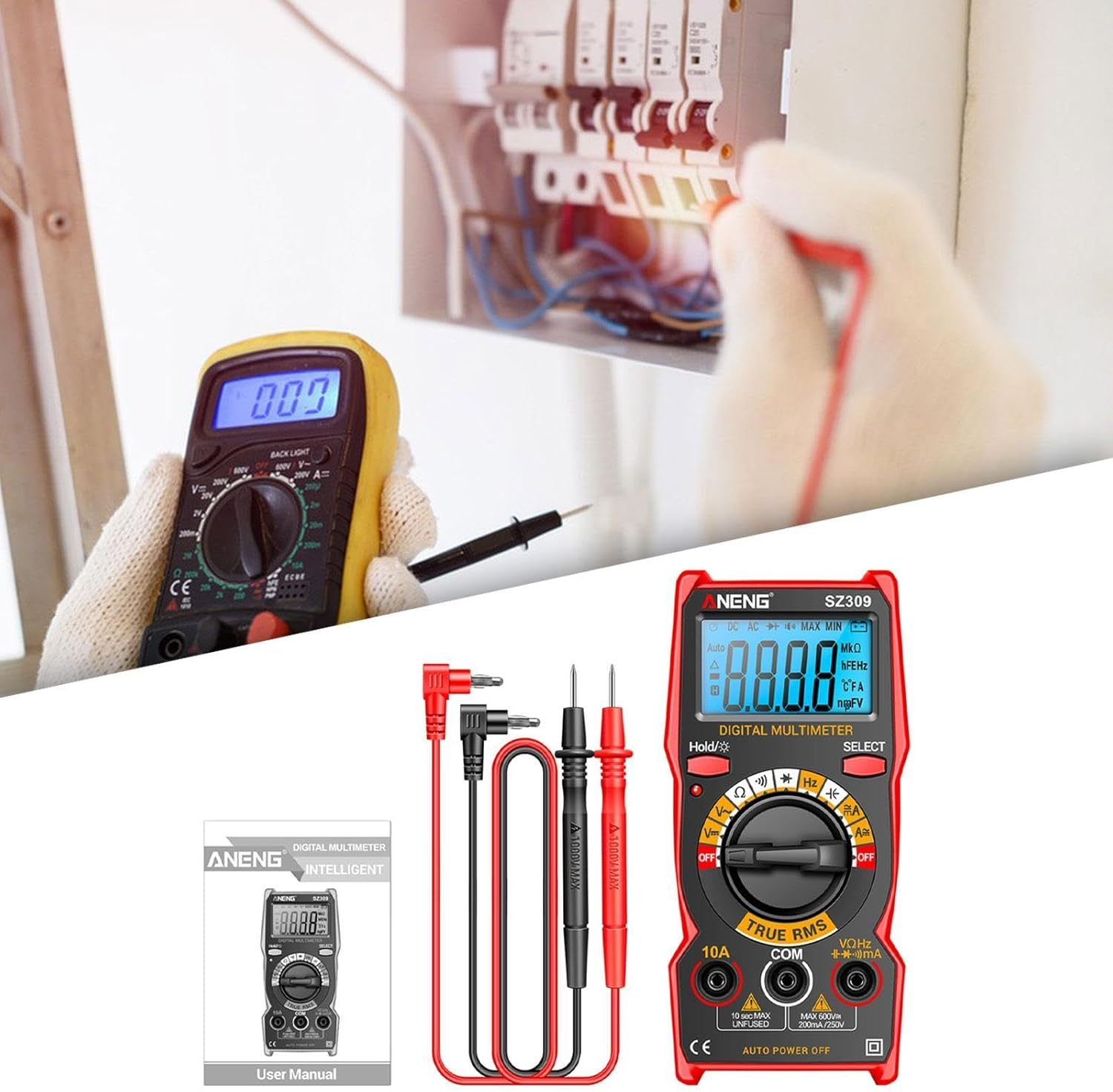 Abbraccia Digital Multimeter Multiuse Current Meter Sturdy Voltage Tester Small Multi Testers for Fuses Automotive Troubleshooting image number 3