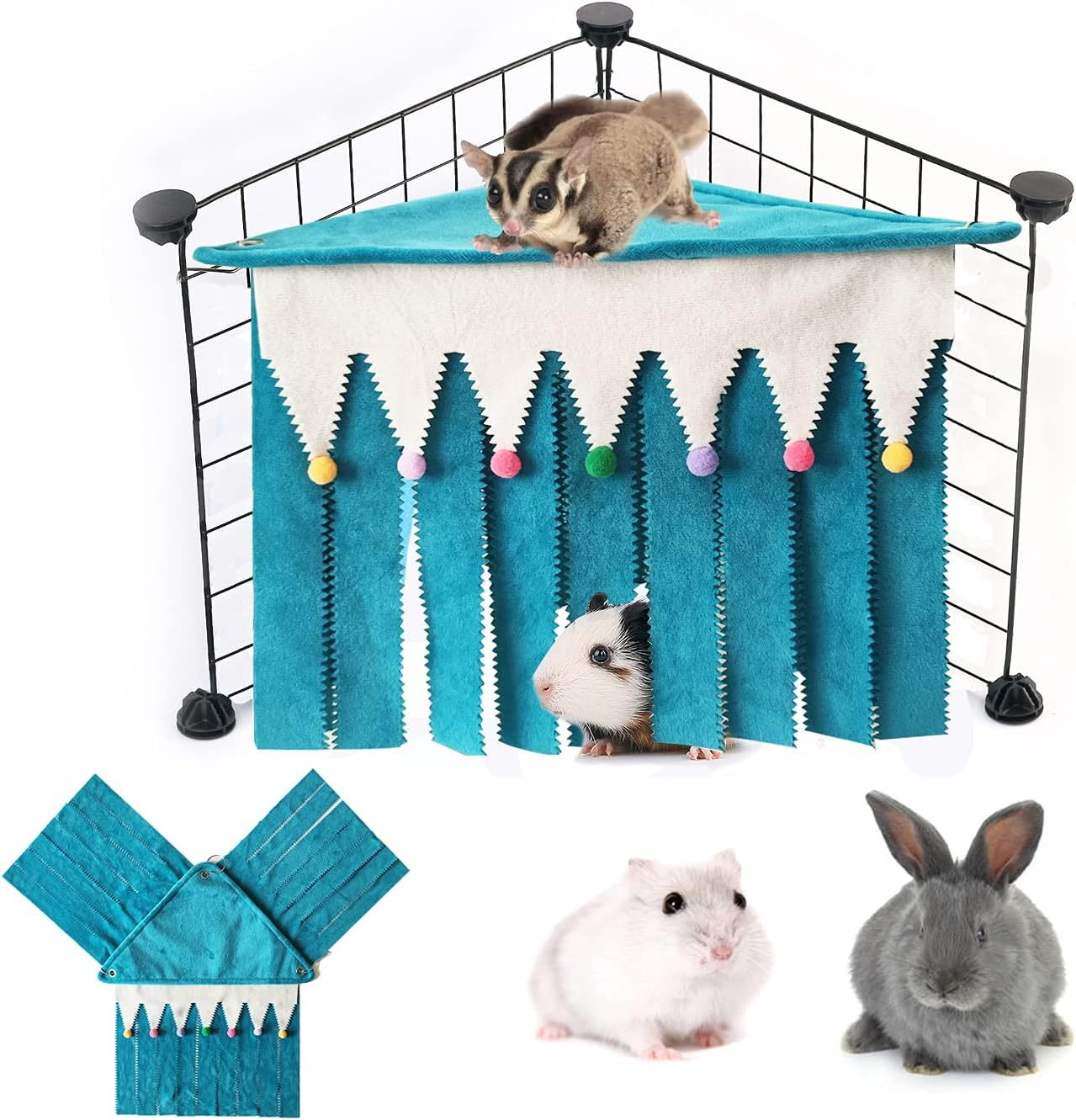 PAPIEEED Small Animal Hideout for Guinea Pig Corner Shelter Hideout with Sugar Glider Habitat Peekaboo Hamster Toy Forest Reversible Cage Accessories for Chinchilla Hedgehog Rat