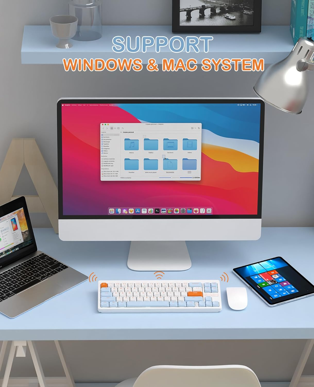 MAGIC-REFINER RKL680 Ultra-Thin Wireless Mechanical Keyboard, 60% Percent Gaming Keyboard, Apex Pro Mini 2.4Ghz/Bluetooth 5.0 Dual Mode, 68 Keys Low-Profile Linear Red Switch for Win/Mac/Tablet - White (Red Switches) image number 4