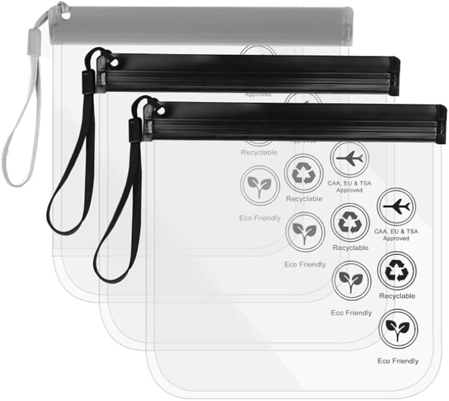 3 Pcs Clear Travel Toiletry Bag - Airport Security Liquids Bags, 20 X 20Cm TSA Approved, Travel Accessories Makeup Bags Holiday Essentials Luggage for Men Women (Black and Gray) image number 2