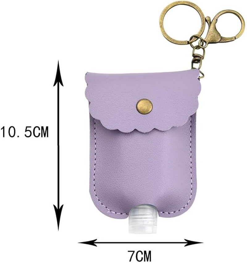 Leather Hand Sanitiser Holder Keychain, 4-Pack Portable Leather Sanitizer Holder Pump Bottle Holders,Hand Sanitizer Keychain,Pp Material Travel Bottle Cover Keyring for Travel image number 4