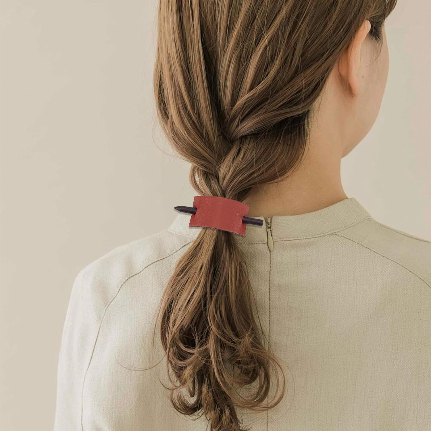 NICENEEDED 4 Pcs Leather Hair Barrette with Stick, Solid Color Hair Slider Pin, Ponytail Holders Hair Platters Ponytail Hairpin Accessories Stylish Bun Cages French Hair Clips Hair Sticks for Women image number 2