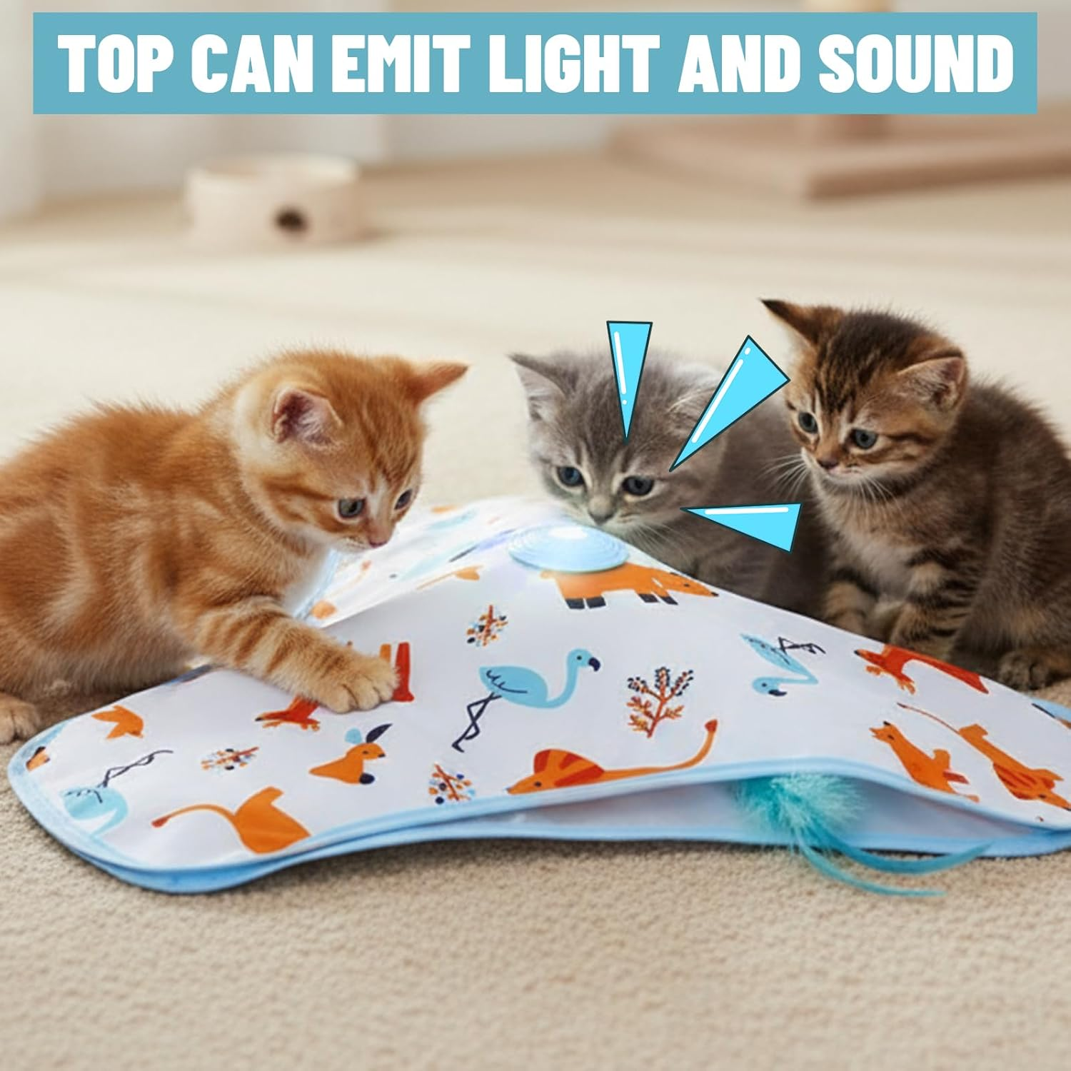 Litinliv Interactive Cat Toy for Indoor Cats, Rechargeable Automatic Feather Wand, 3 Modes Motorized Kitten Toys, Hide and Seek Self-Play Fun, USB Powered, Blue image number 6