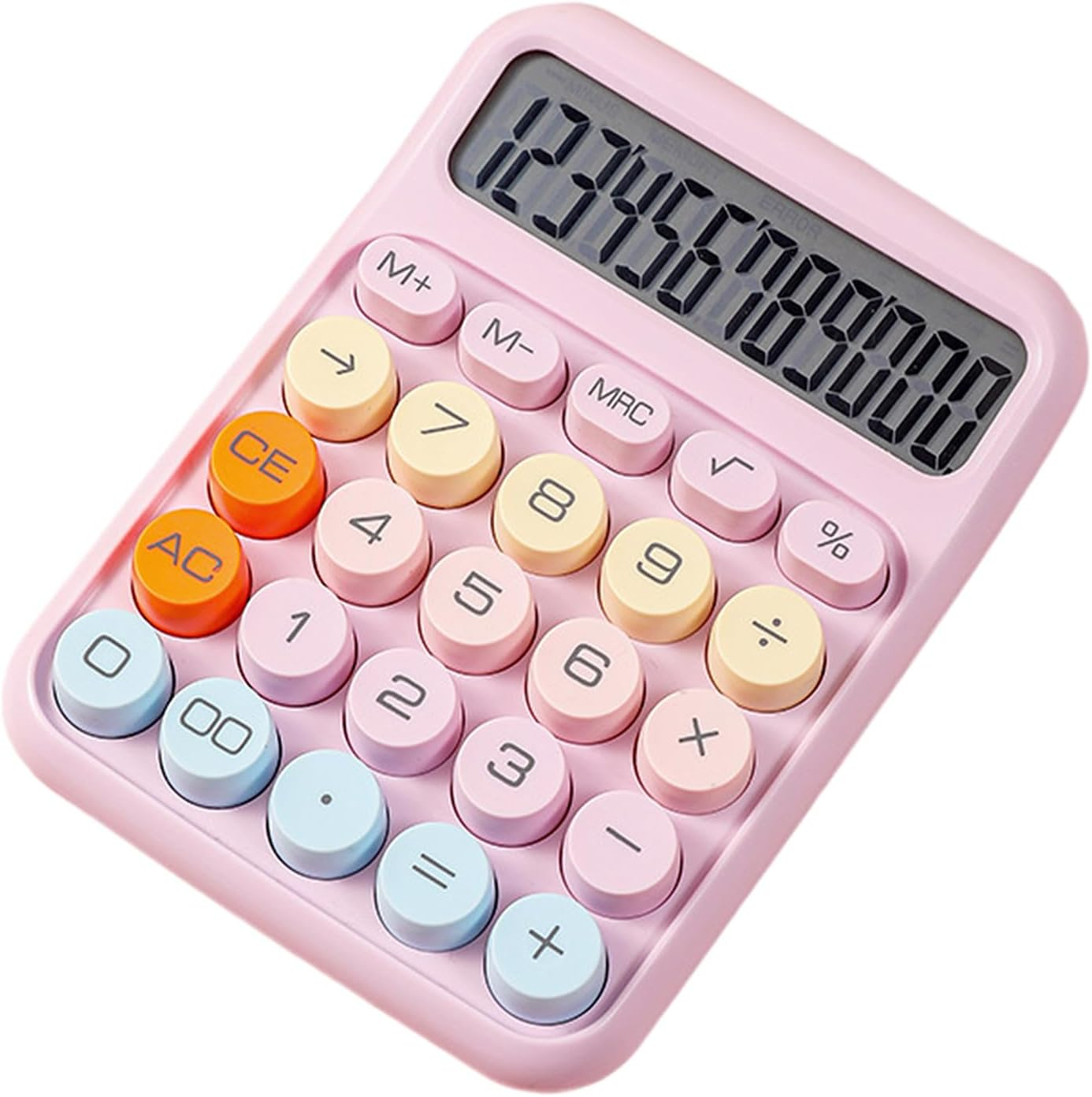 Mechanical Calculator 12 Digit Large LCD Display Big round Button Cute Candy Colored Calculator Suitable for Office School Home for Students Accountant-Yellow