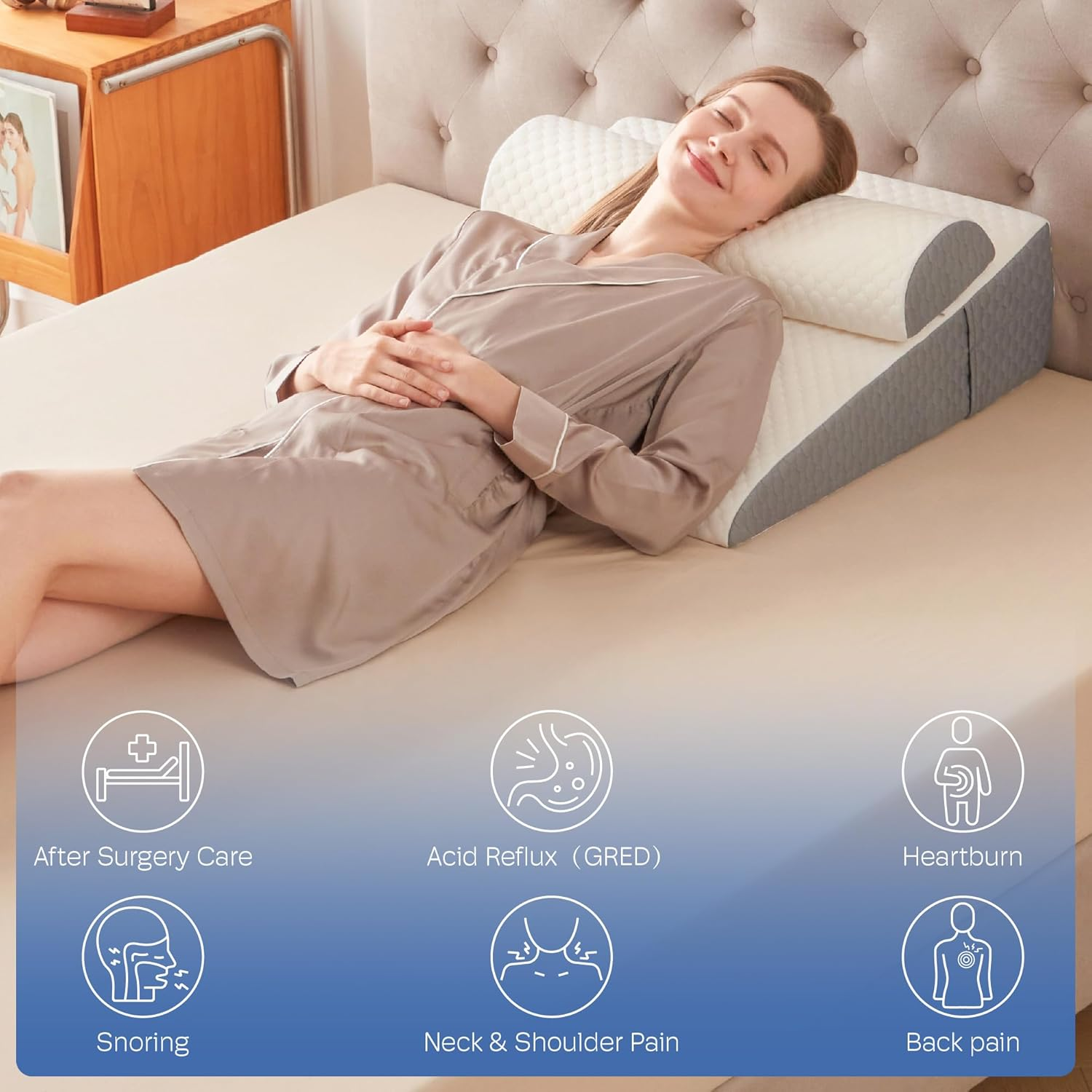 Wedge Pillow with Adjustable Pillow, 7.5" Wedge Pillow for Acid Reflux and Back Pain Relief, Snoring, Bed Wedge Pillows for Sleeping after Surgery. Cooling Memory Foam Top image number 2