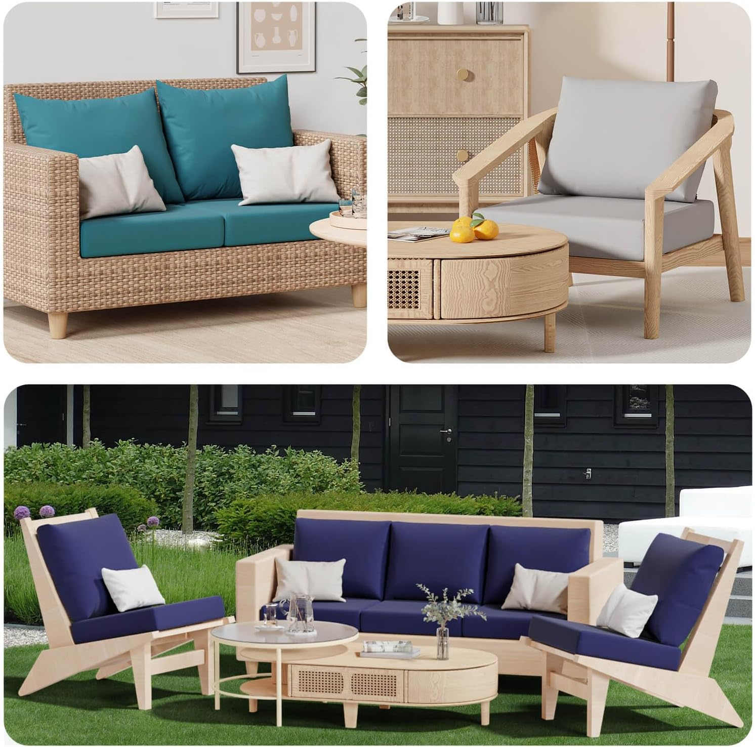 8Pcs Stretch Patio Cushion Covers, Outdoor Couch & Sofa Replacement Slipcovers for Patio Furniture Cushion Covers, Washable Reusable Furniture Protector, Square-Large, Petrol-Blue