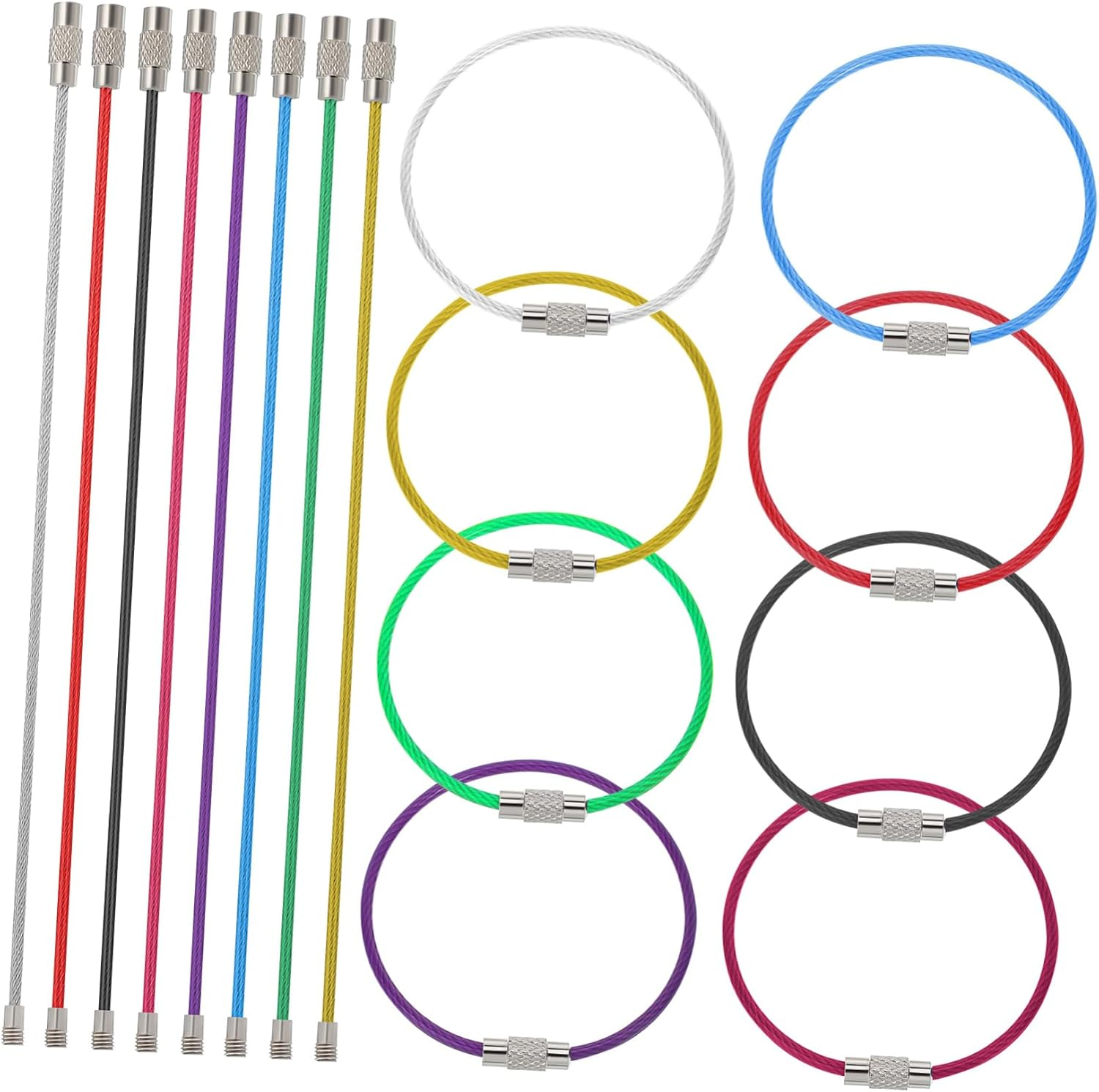 EPIGEIST Wire Key Chain 16 Pcs Stainless Steel Cable Key Ring 2 * 150Mm Portable Large Hoop for Travel Bag image number 4