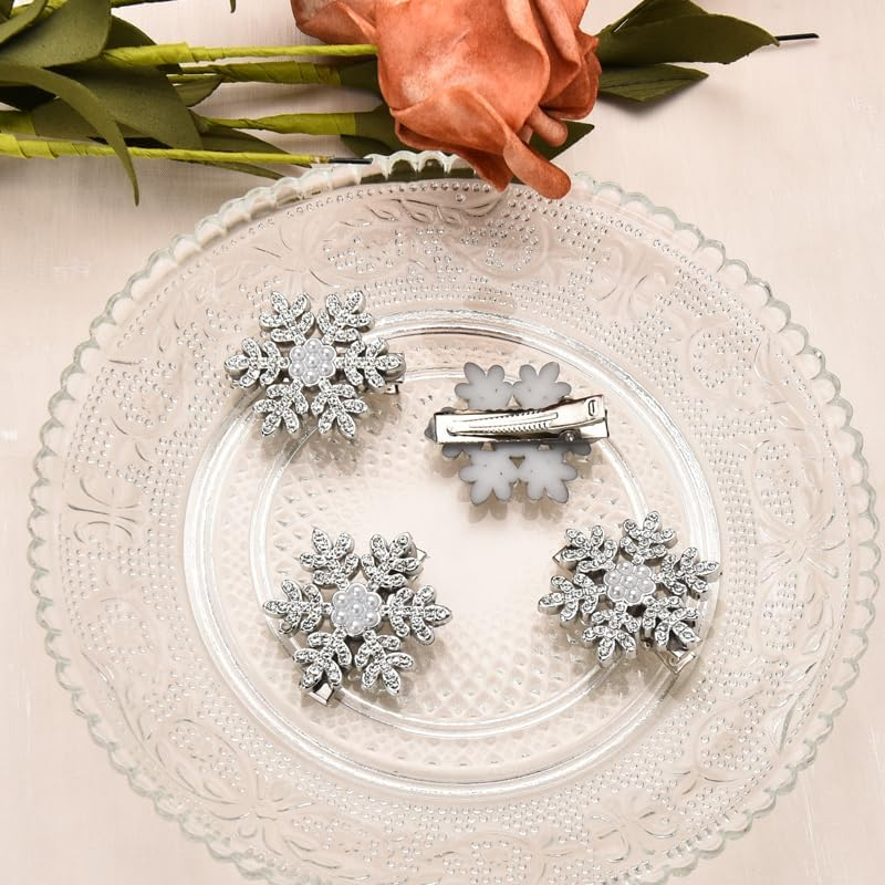 Small Sparkly Pearl Rhinestone Hair Clips for Girls 4PCS Snowflake Hair Barrettes for Christmas Xmas Party Gifts Wedding Hair Accessories for Bride Bridal Pearl Hairpins Metal Clip image number 2