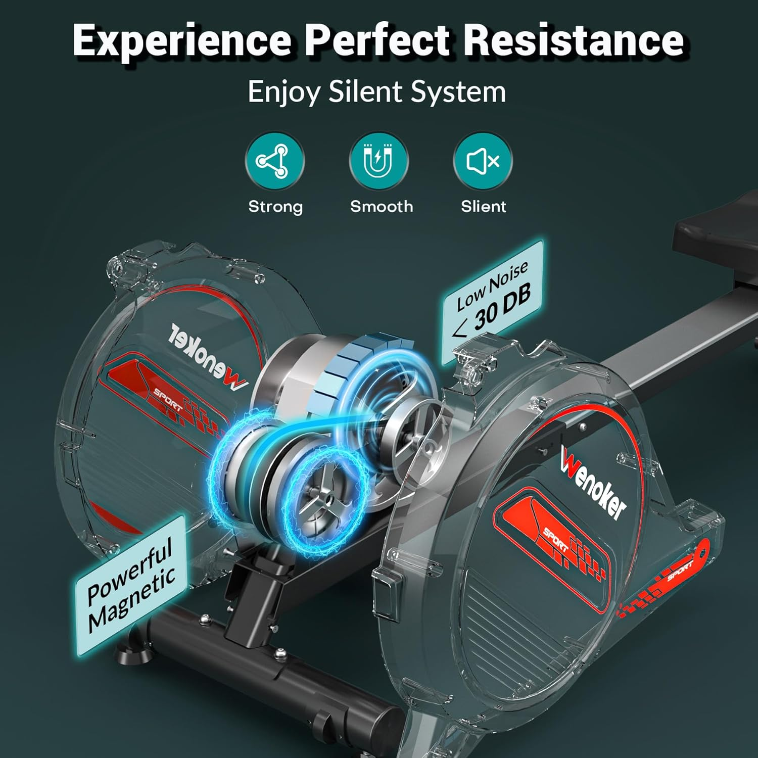 Rowing Machine,Wenoker Magnetic Rower Machine for Home,350 LB Weight Capacity, Smooth Whisper Quiet with Digital Display Tablet Holder & Comfortable Seat Cushion, Compact and Saves Space image number 5