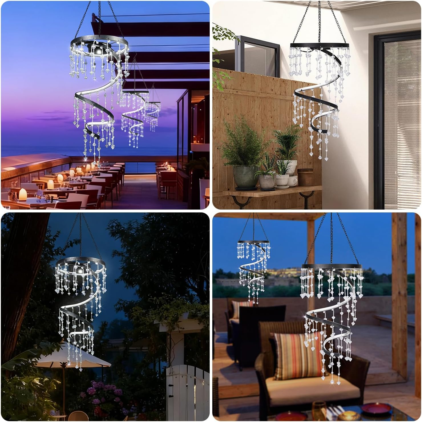 Solar Hanging Crystal Chandelier Outdoor Garden Decorative Lights Bright White 5Ft LED Strip Waterproof Hanging Lantern for Valentine Gifts Garden Gazebo, Party, Wedding Style 2 image number 2