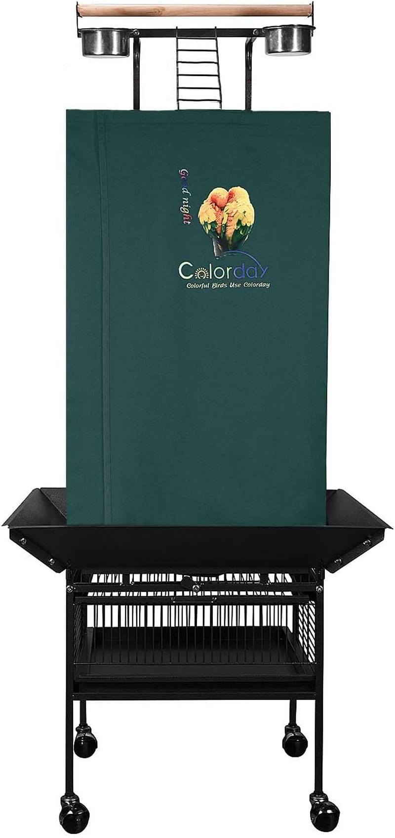 Colorday Good Night Bird Cage Cover for Large Bird Cage with Play Top,Black Large