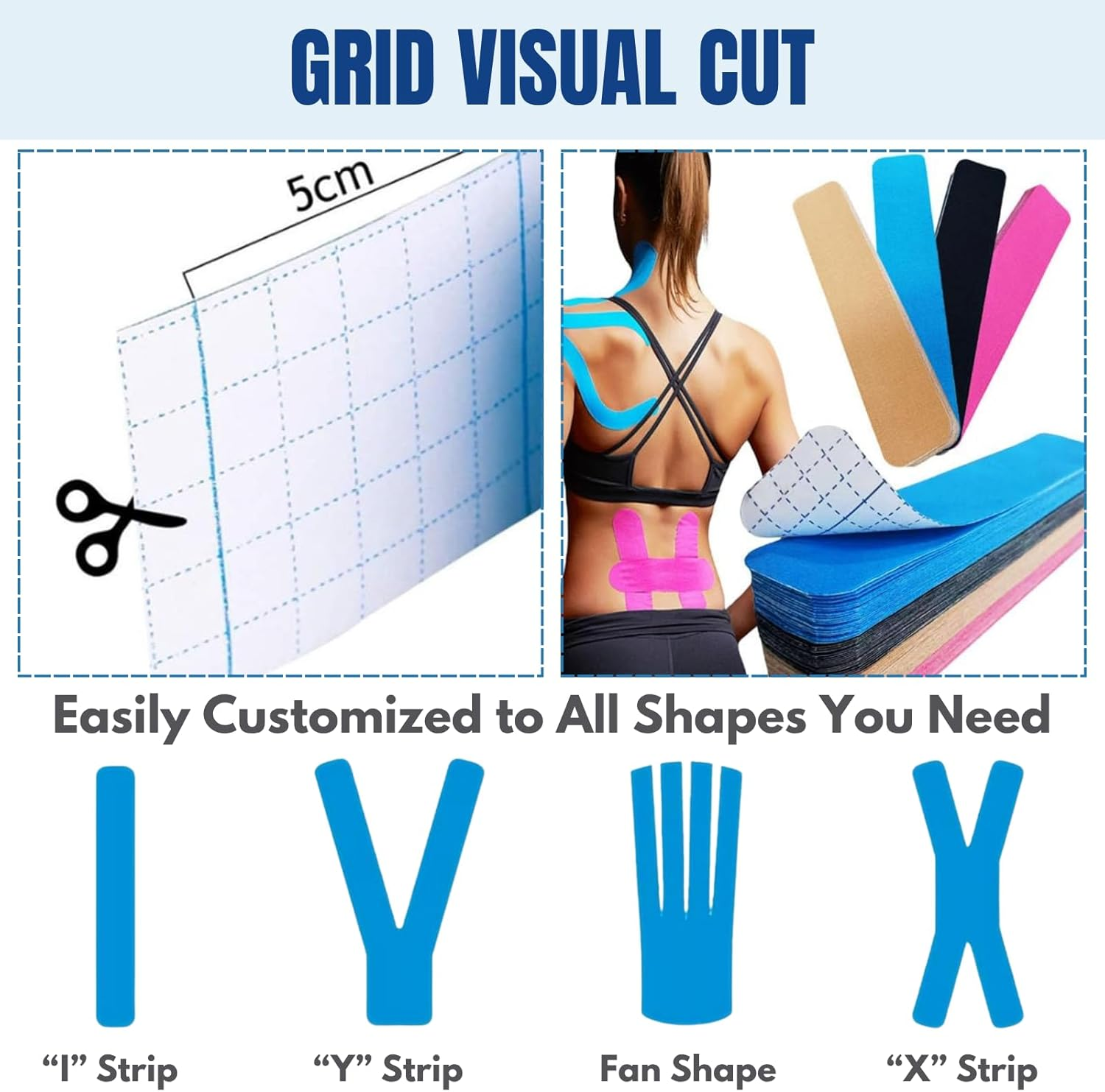 Kinesiology Tape 40 PCS Pre-Cut, JOMWEN Cotton Elastic Athletic Sports Tape Latex Free, Hypoallergenic Waterproof K Tape for Muscle Pain Relief, Joint Support, Physical Therapy (Mix-4 Color)