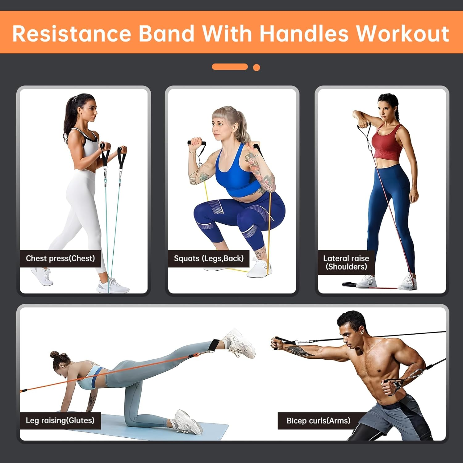 180 Lbs Resistance Bands Set Resistance Bands Weight Building Pulliing Rope with Ankle Strapes Door Anchor Storage Bag Kit Elastic Bands for Yoga Calisthenics Gym Crossfit TRX Pilates Home Gym
