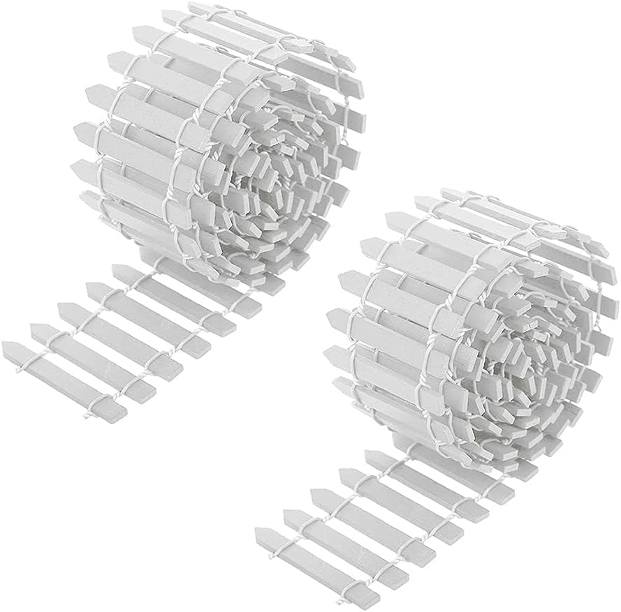 Miniature Wood Picket Garden Fence, 2Piece Wood Picket Fence Garden Decorative Fence,Miniature Fairy Garden Fence Wooden Decorative Ornament Fences,Garden Ornament Wooden Picket Fences,White image number 2