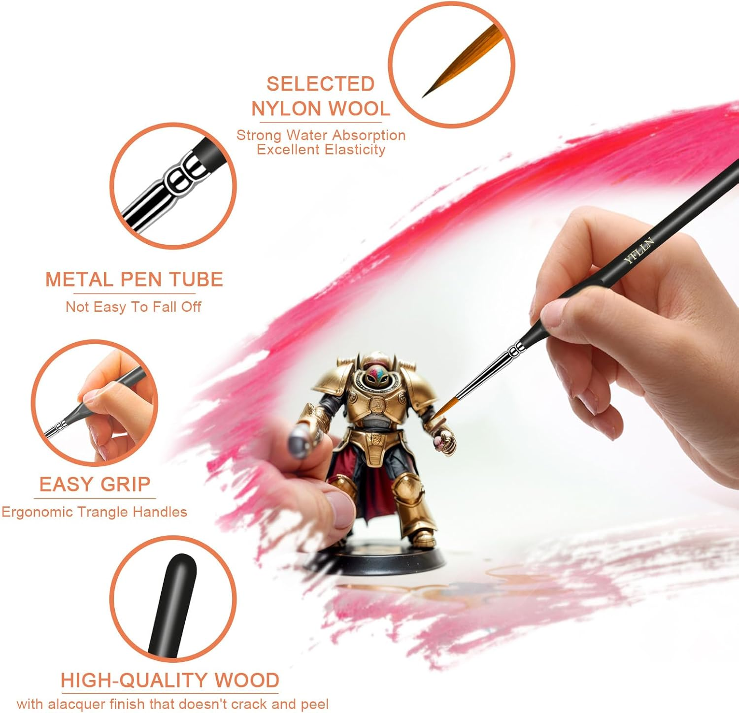 6Pcs Micro Paint Brushes Set with Triangular Handles - for Acrylics, Oils, Watercolors & Paint by Number, Citadel, Figurine, 40K，Mandala Painting(Black) image number 7