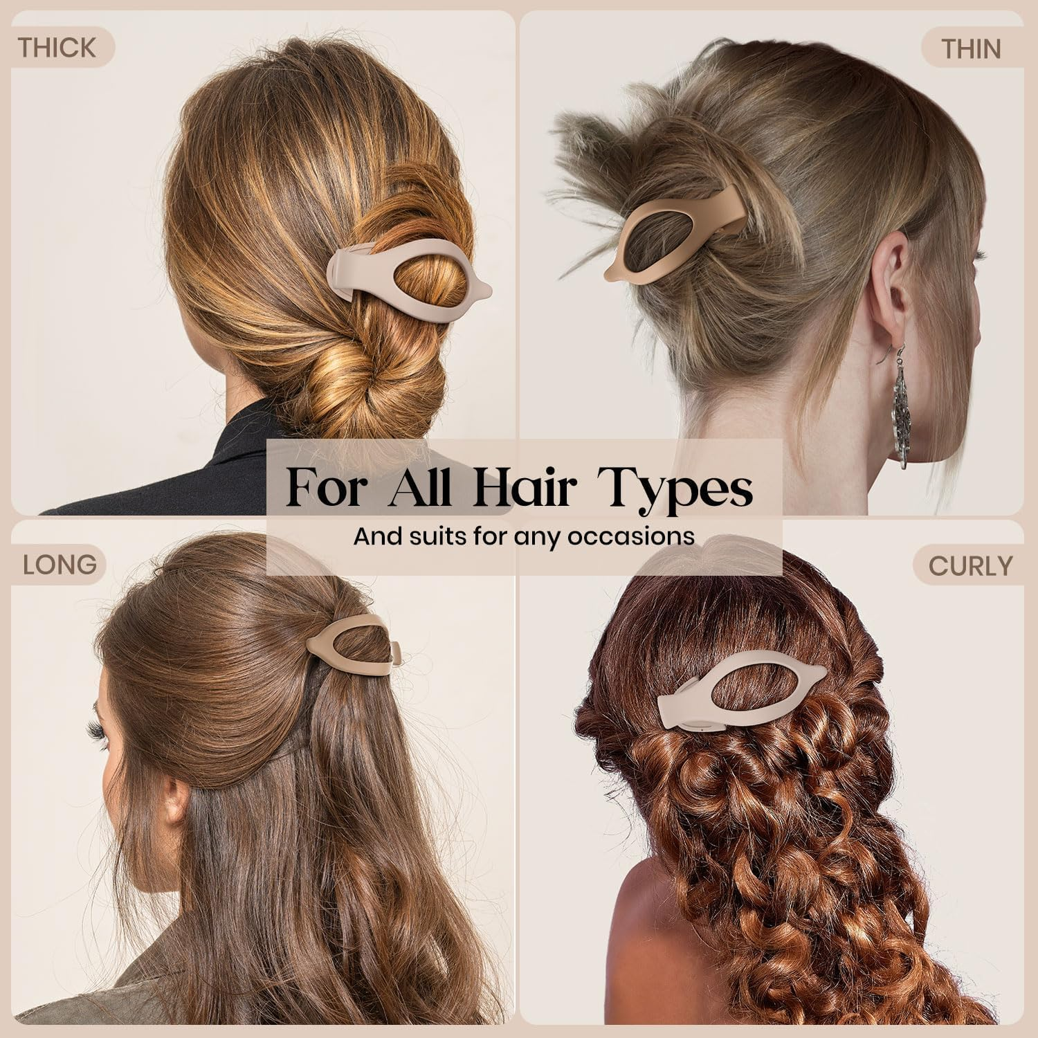 French Concord Curved Hair Clips - 6Pcs Claw Clips, Flat Hair Clips, Alligator Hair Clip for Women