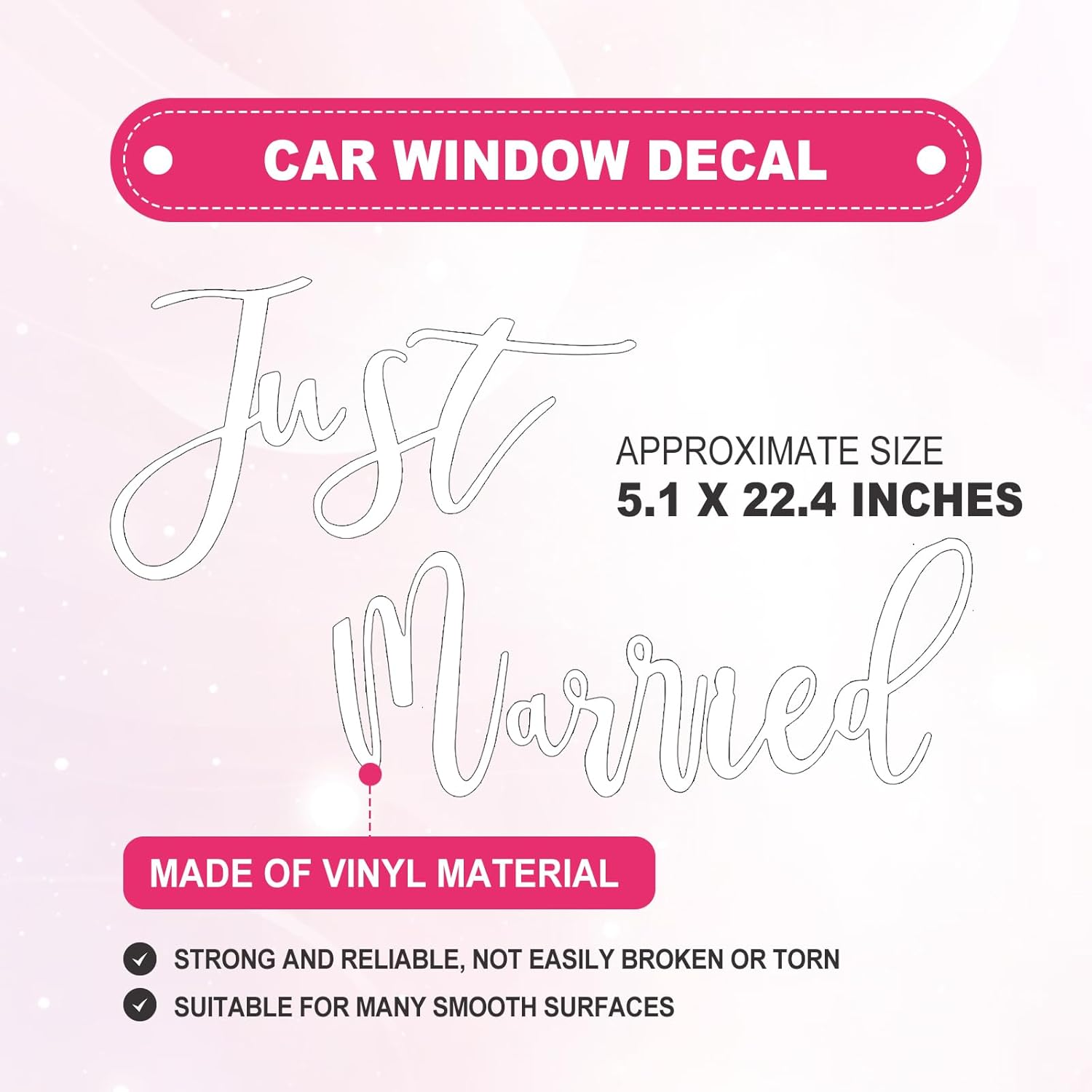 4 Pcs Just Married Wedding Car Decorations - Include Just Married Ornate Car Magnets 12X7, Just Married Car Wedding Day Car Window Decals 22.4X5, Just Married Sign Banner Car for Honeymoon Wedding image number 4
