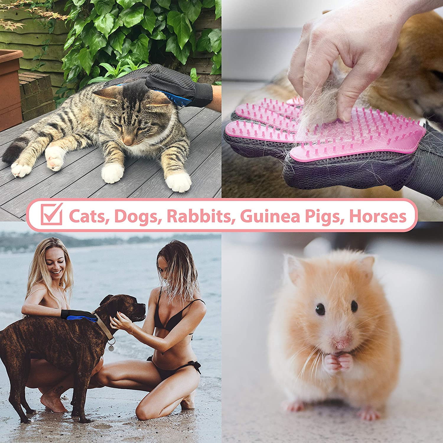 Zenify Pet Hair Remover Dog Grooming Glove Cat Brush Fur Removal Groomer Supplies for Short Haired Cats Puppy Dogs Horses Rabbits Massager Silicon Deshedding Mitt Efficient Gift (Blue 2 Pack) - Blue Right Handed image number 5