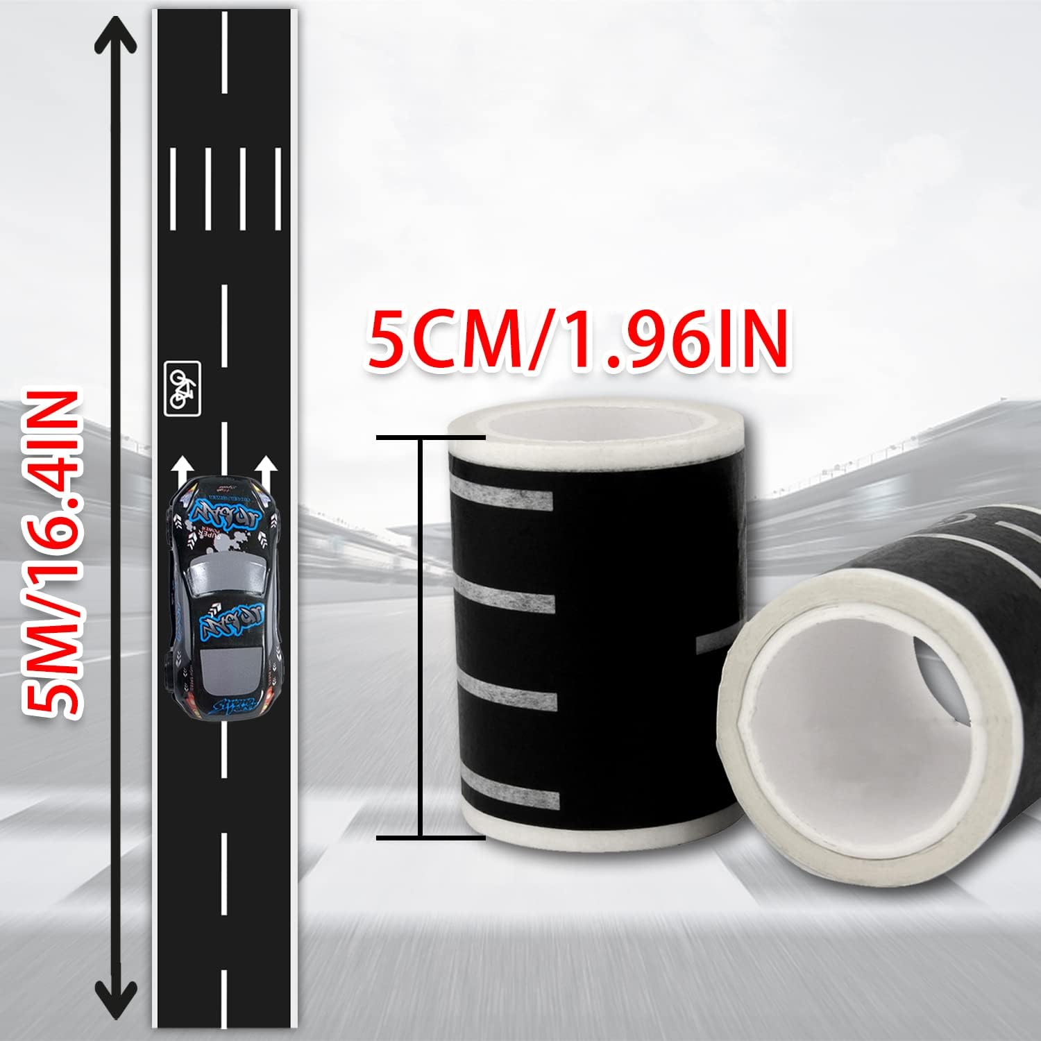 TORMEN Road Sticker Rolls Cars Track and Train Sets Sticker Perfect to Develop Your Kids Imagination and Memory, Play and Gifts for Children Toys(2 Rolls of Road - 2 Rolls Of Road image number 5