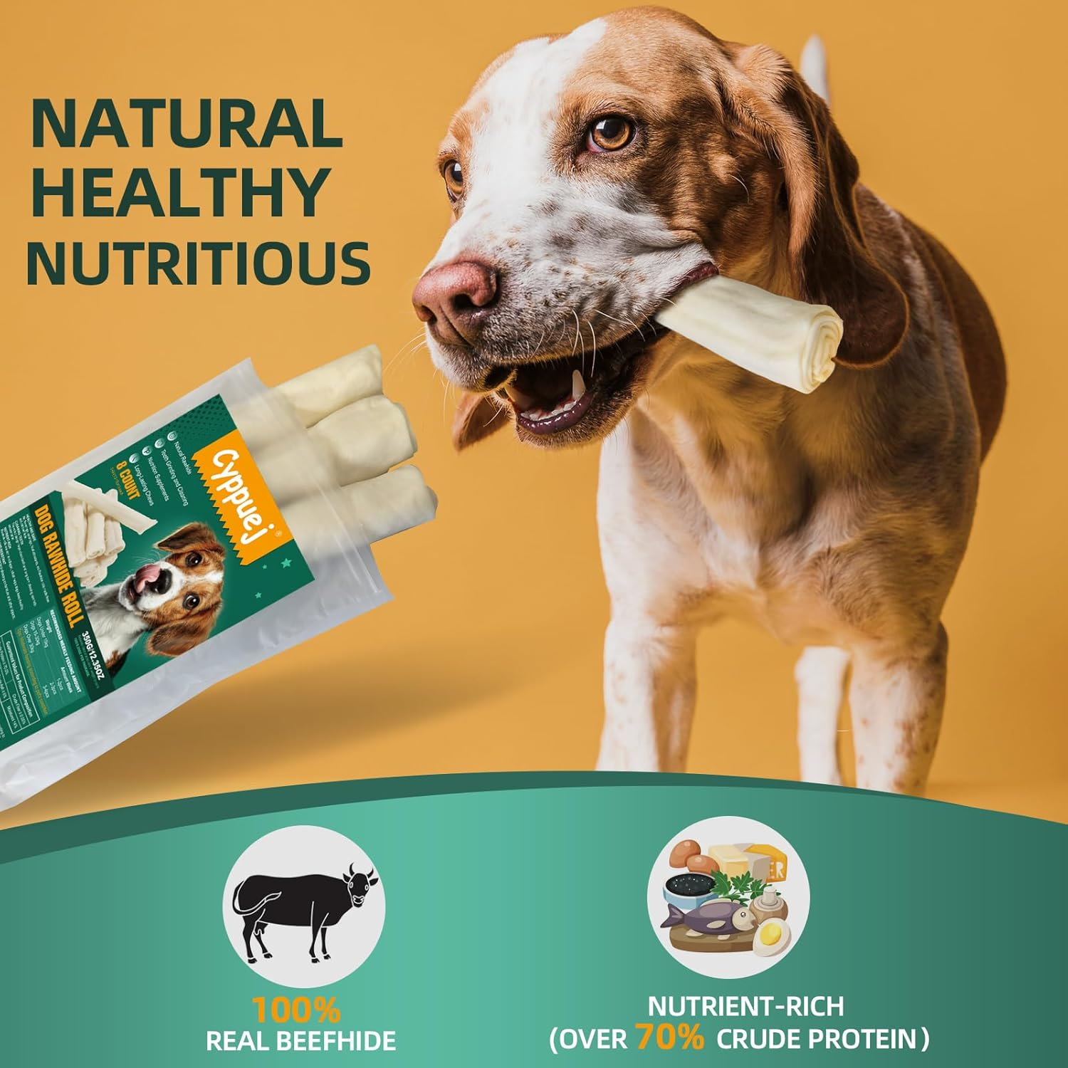 Dog Rawhide Rolls,Long Lasting Dog Rawhide Free Chews for Aggressive Chewers,5-6 Inch Single Ingredient Dog Rawhide Bones for Midium Large Dogs (8 Count (Pack of 1)) image number 5